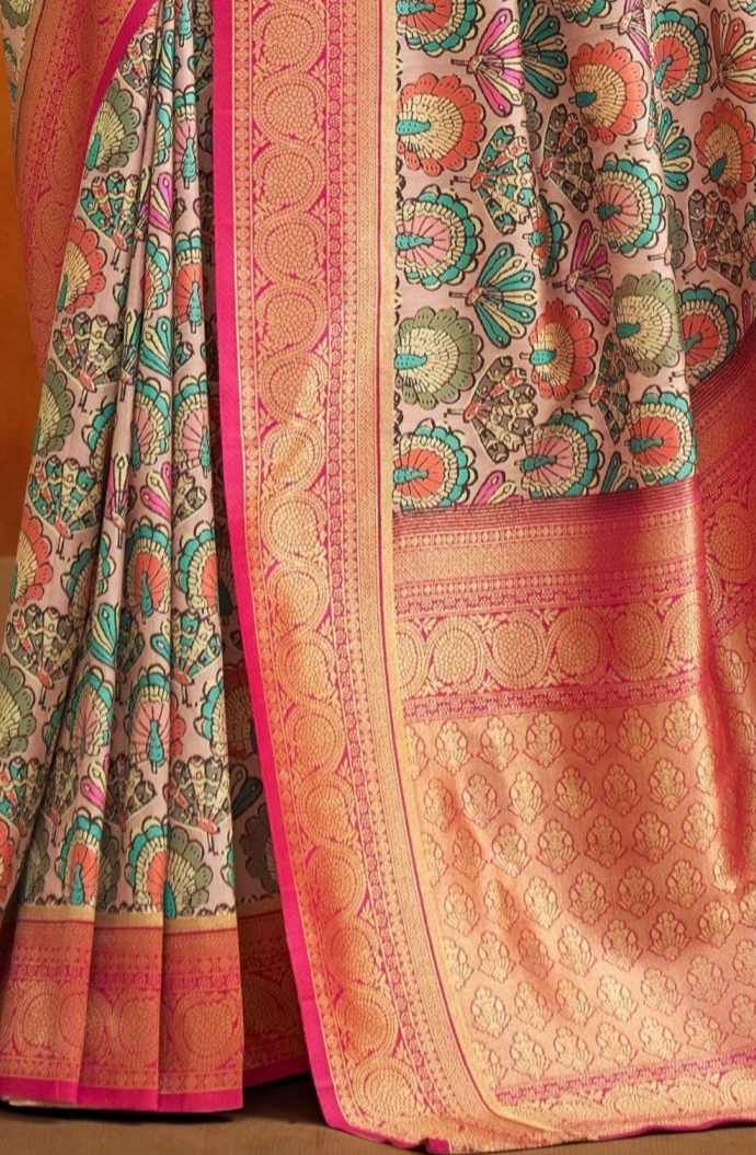 Brown Symphony Banarasi Kalamkari Silk Saree