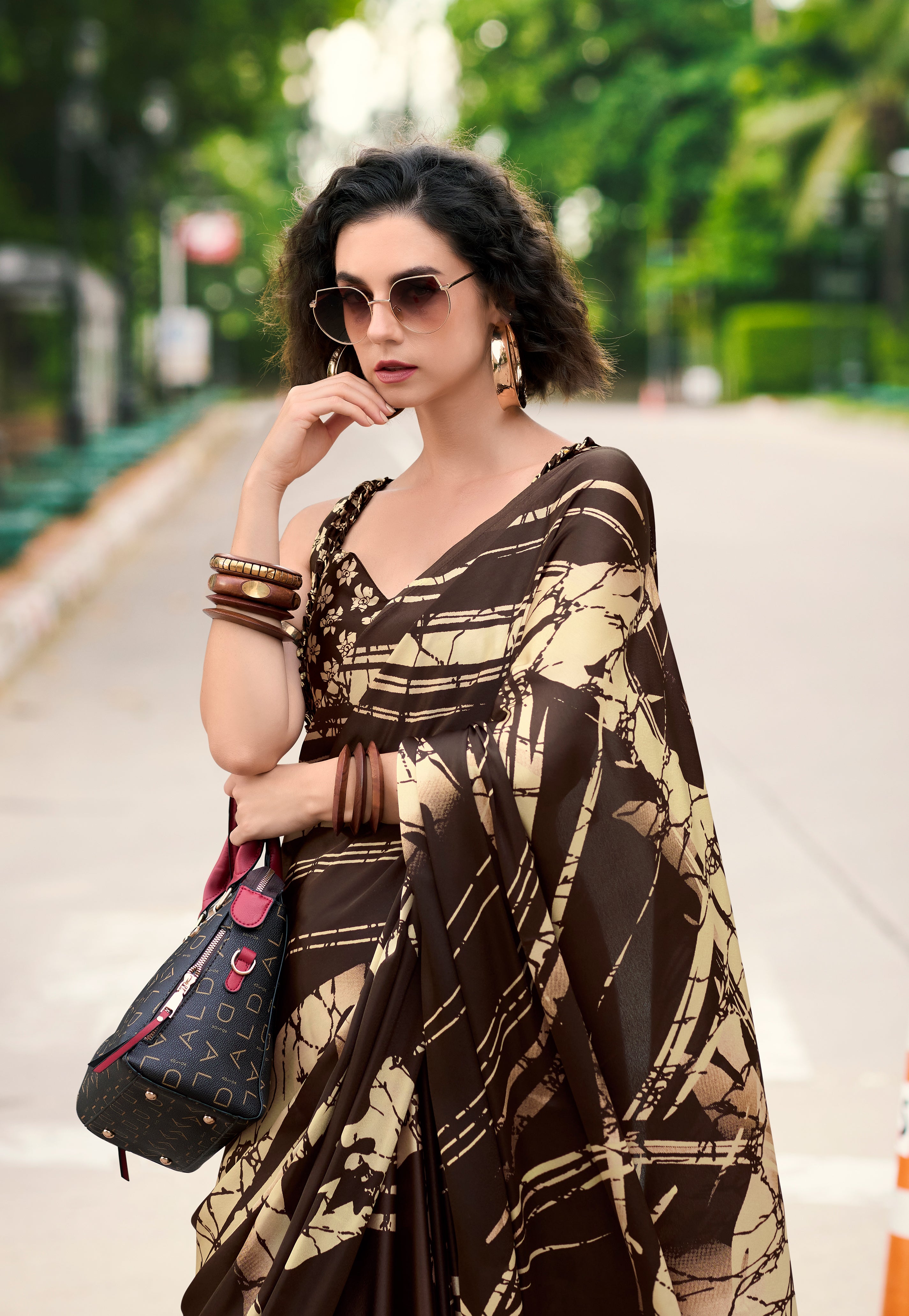 Majestic Brown Japan Sattin Saree