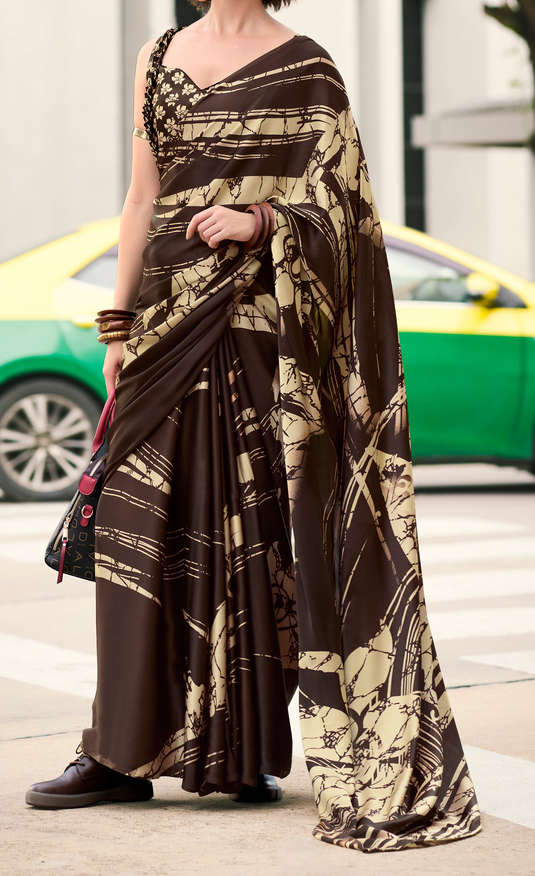 Majestic Brown Japan Sattin Saree