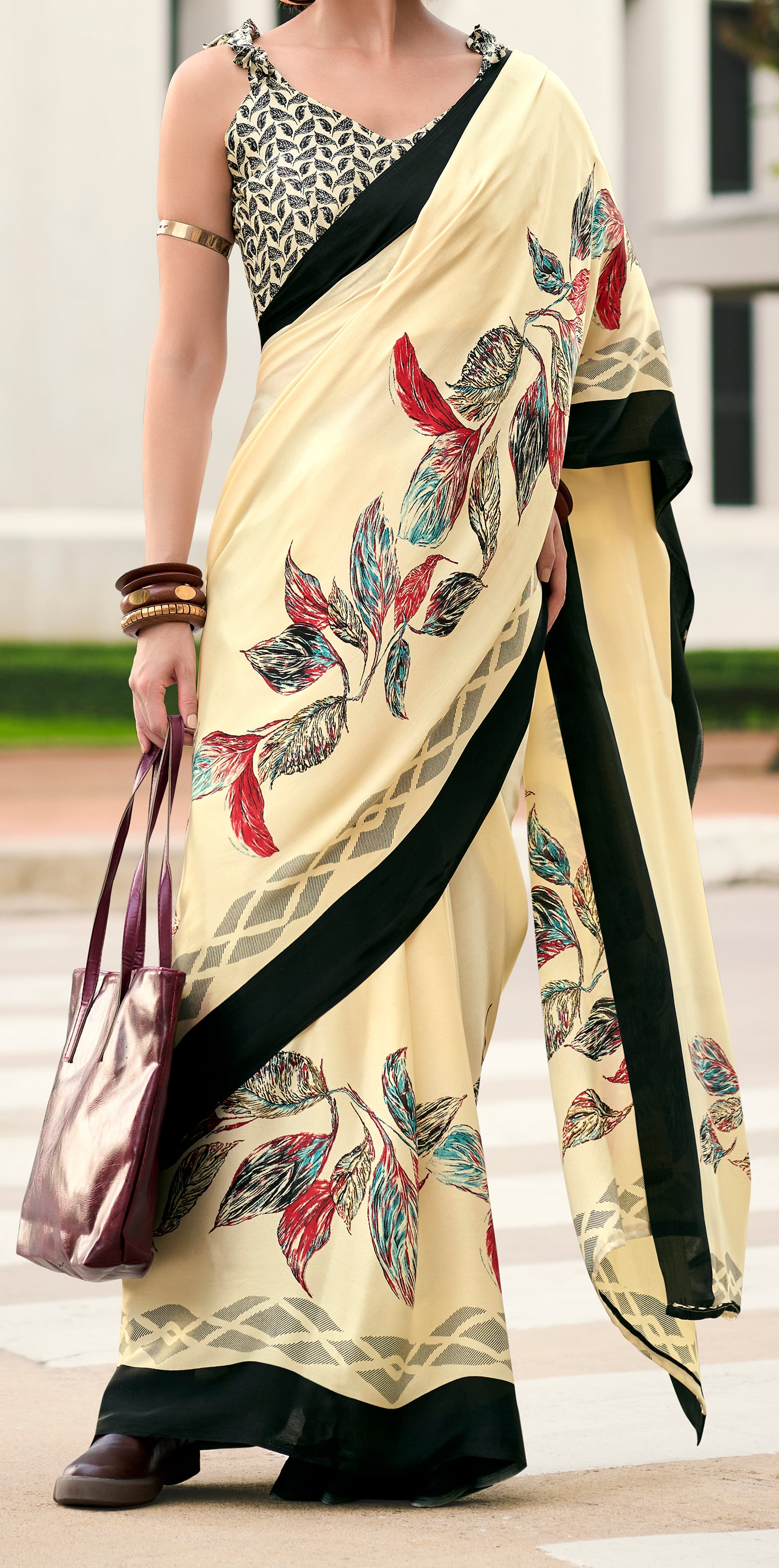 Majestic Beige color Japan Sattin Saree