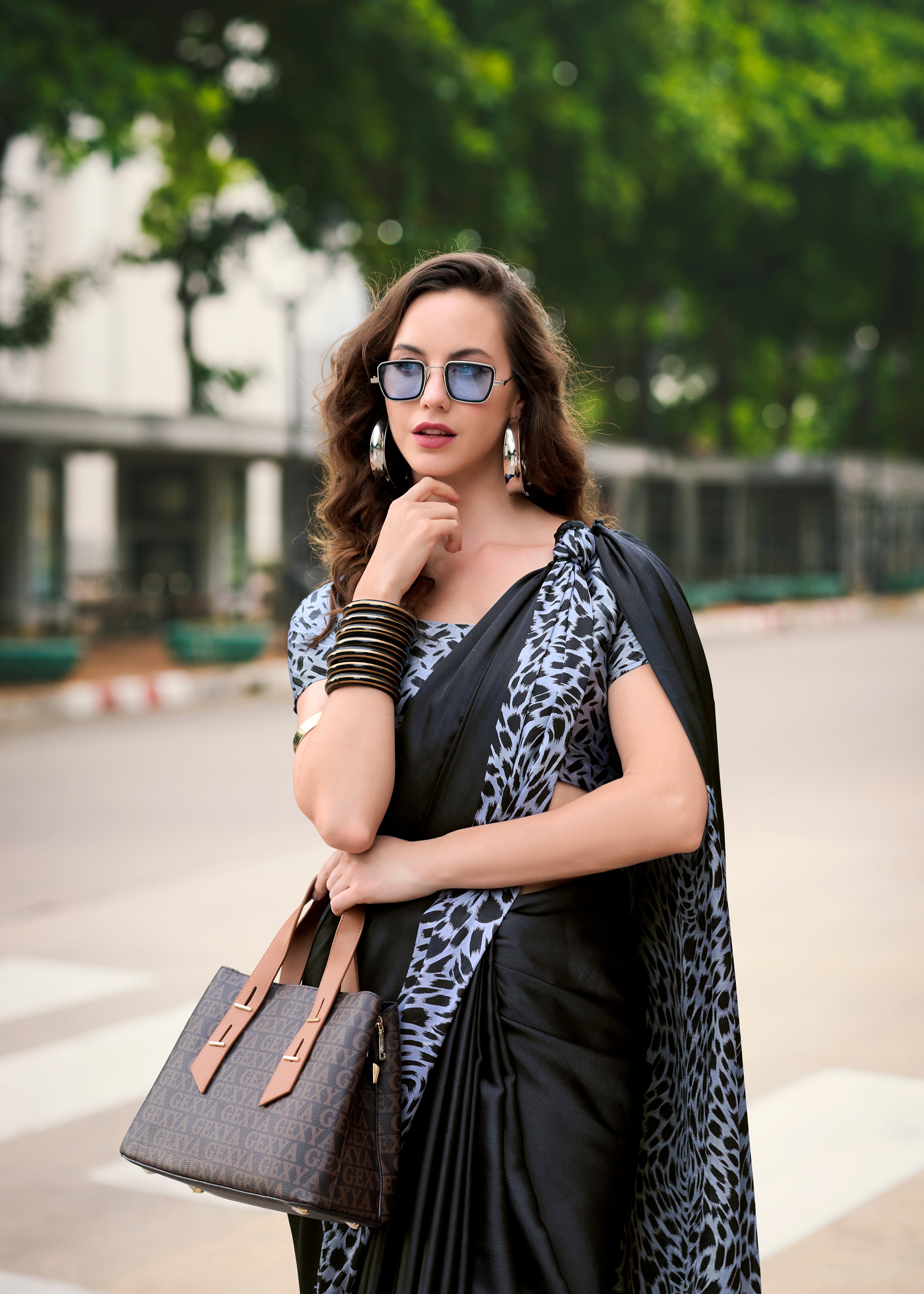 Majestic Black color Japan Sattin Saree