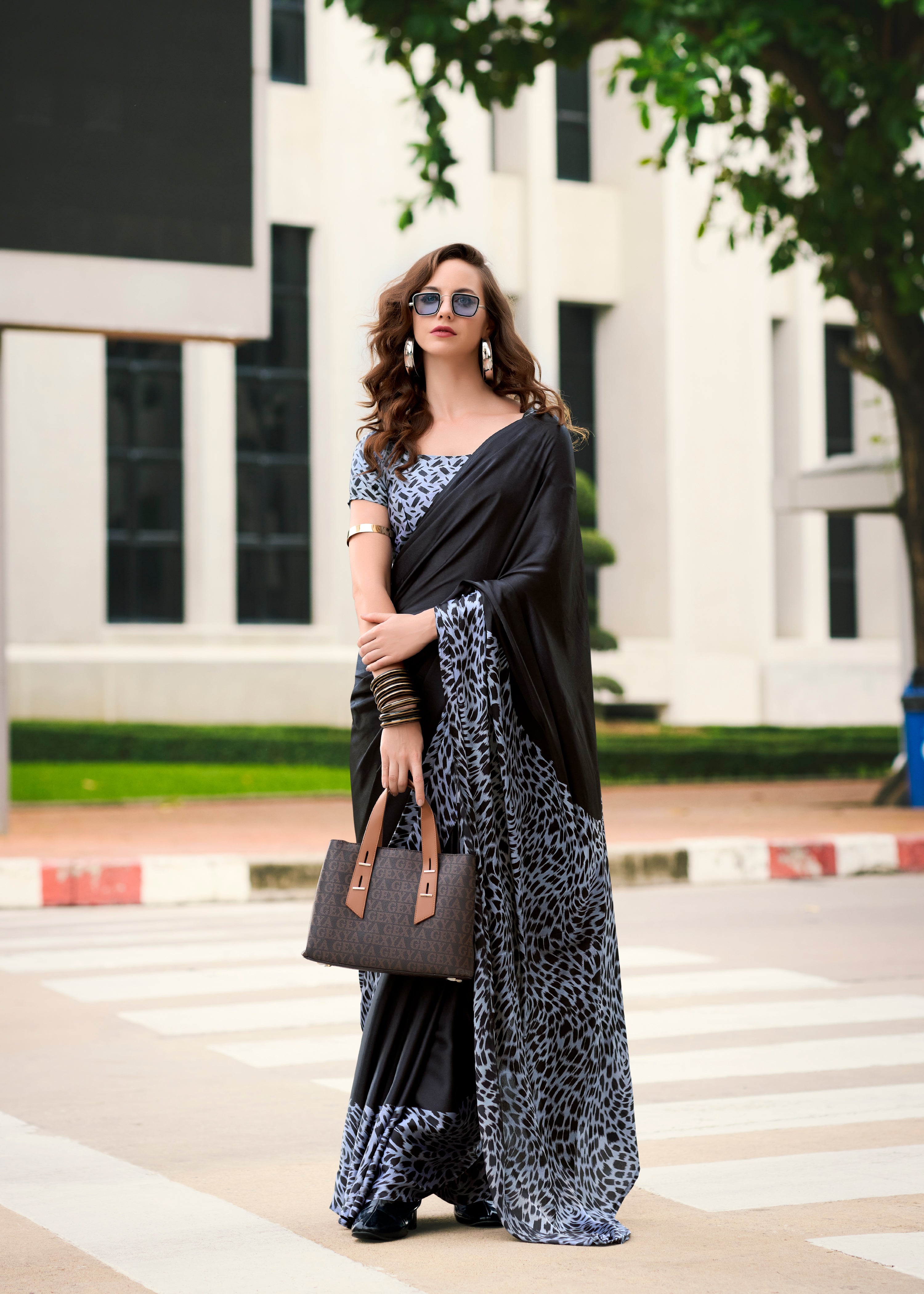 Majestic Black color Japan Sattin Saree