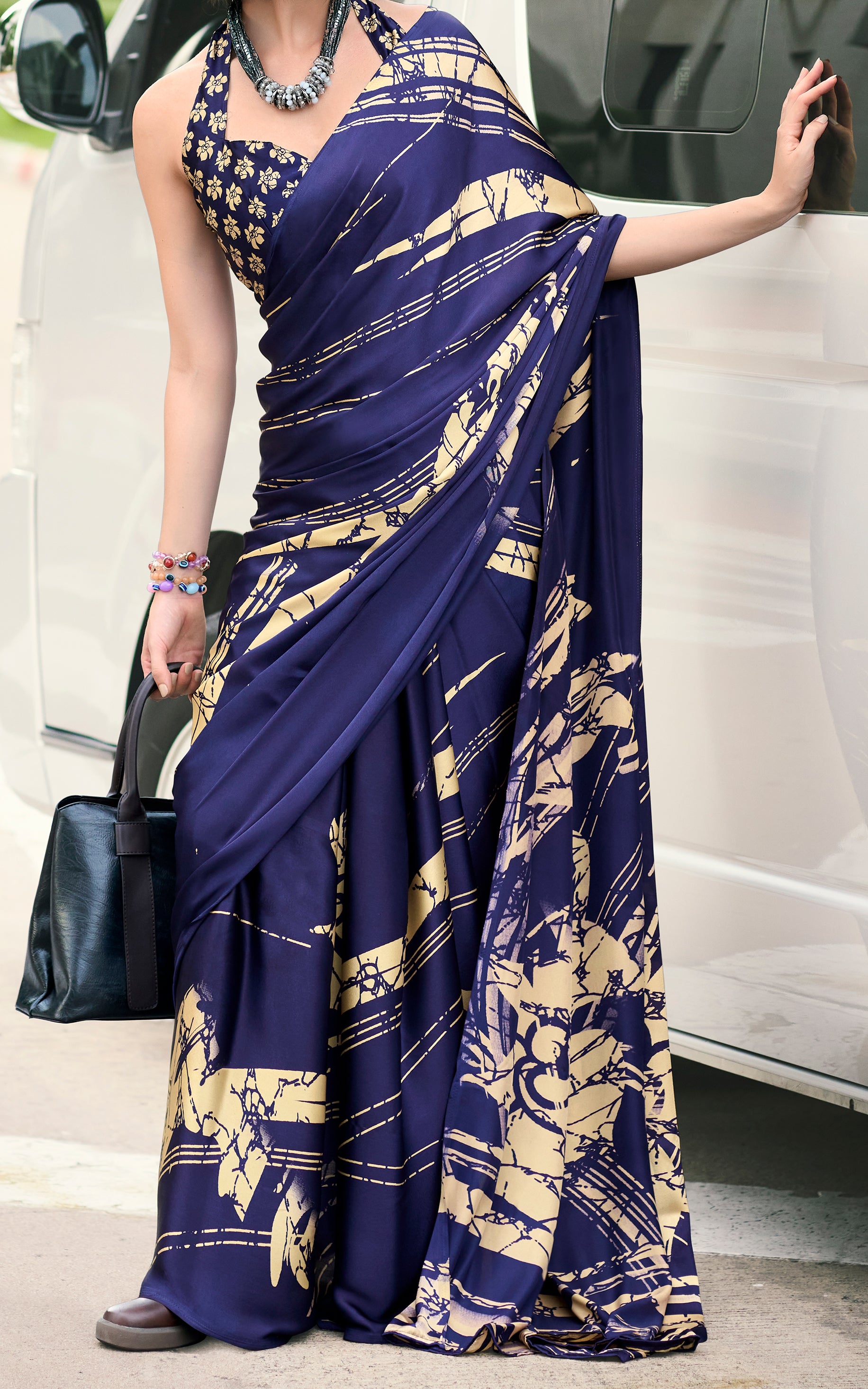 Majestic Elegant Blue color Japan Sattin Saree