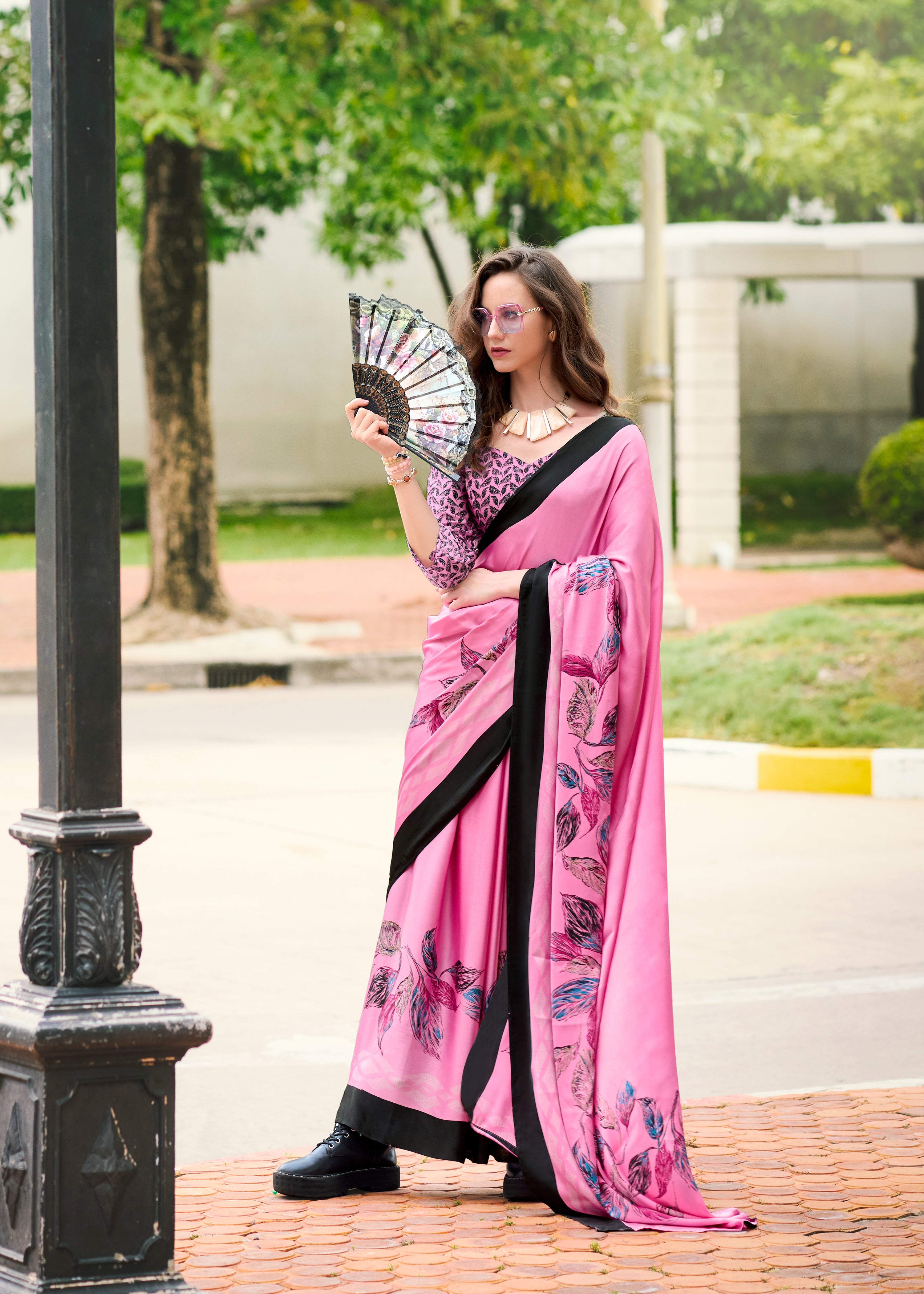 Majestic Elegant Pink color Japan Sattin Saree