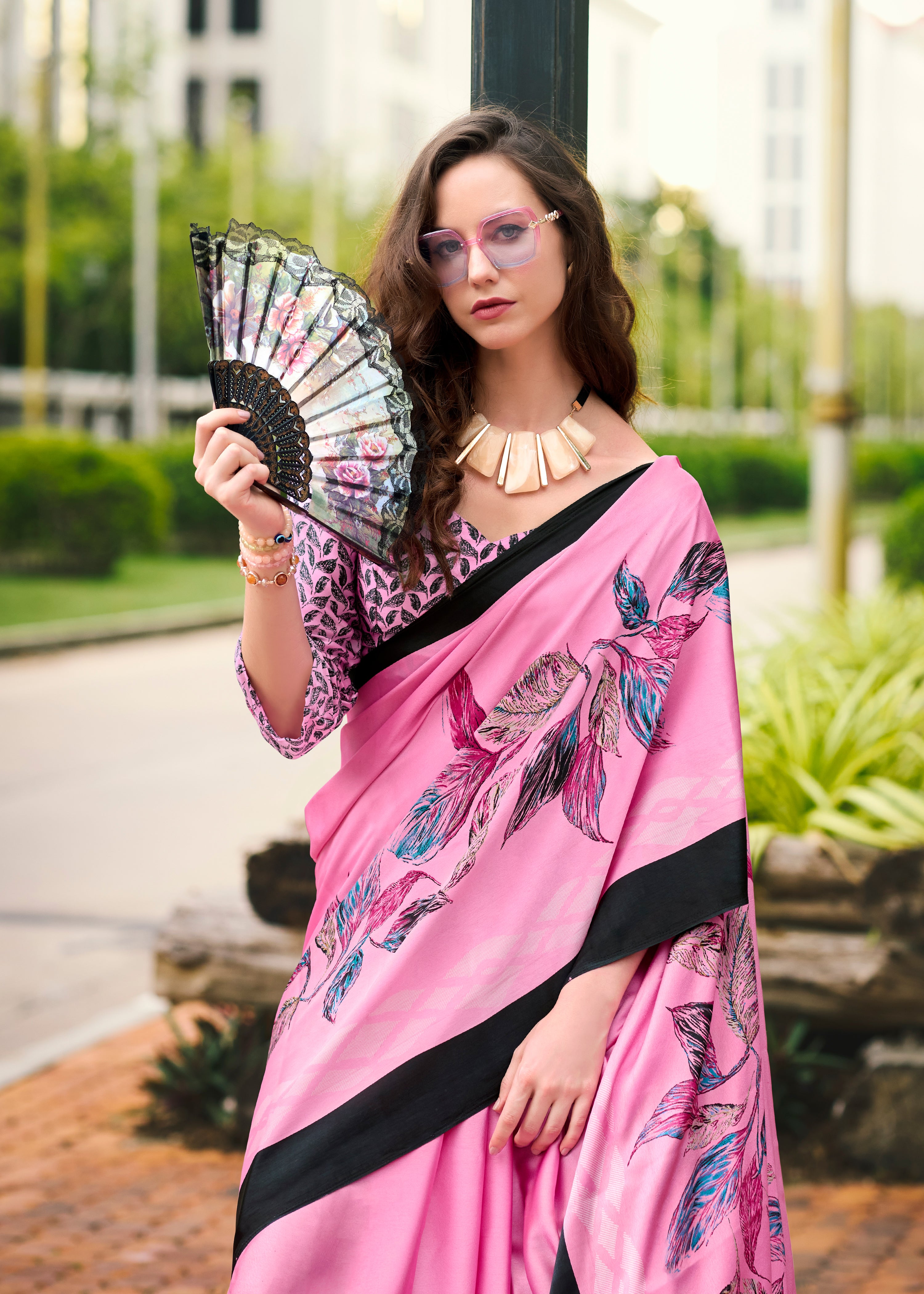 Majestic Elegant Pink color Japan Sattin Saree