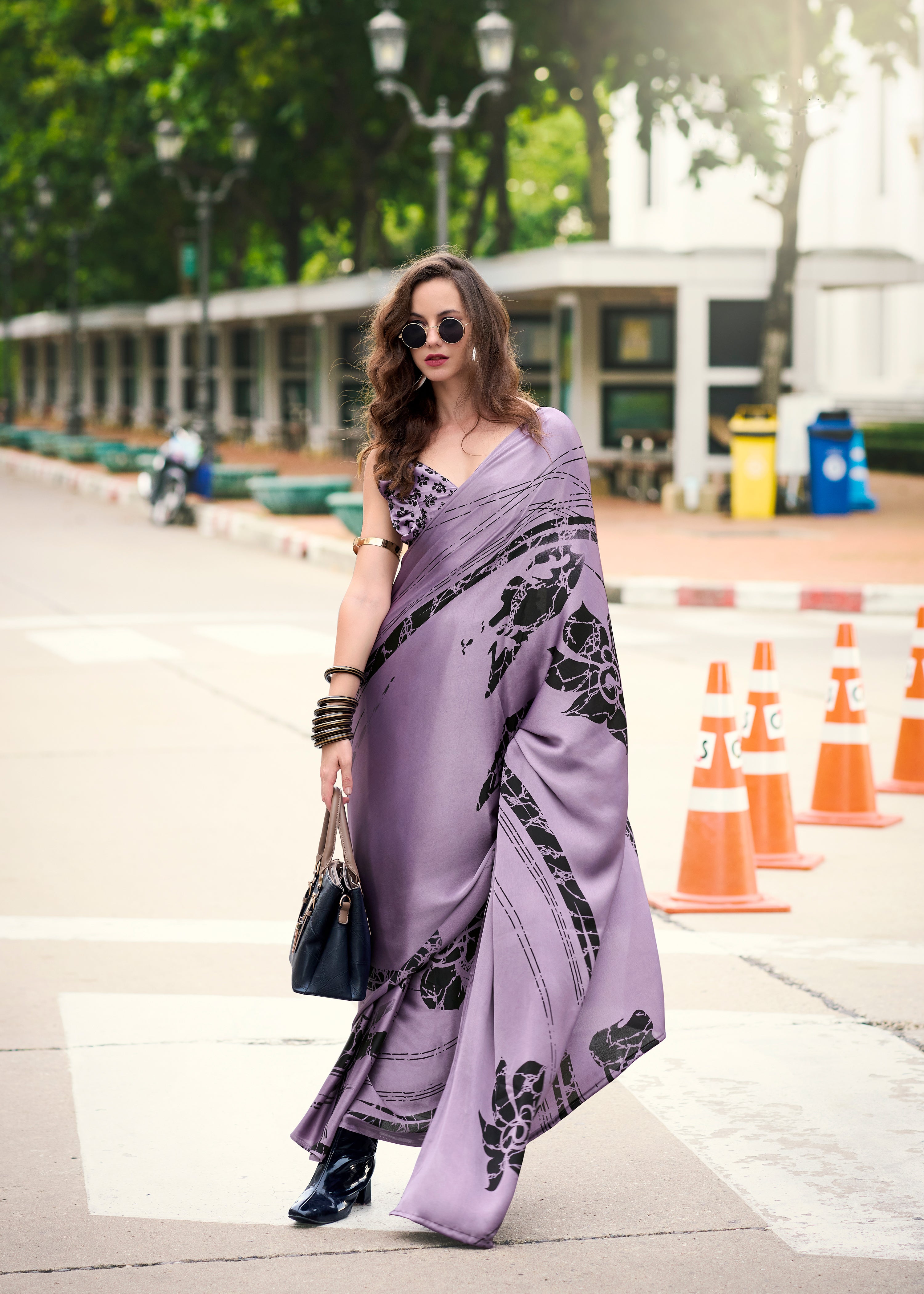 Majestic Lavender color Japan Sattin Saree