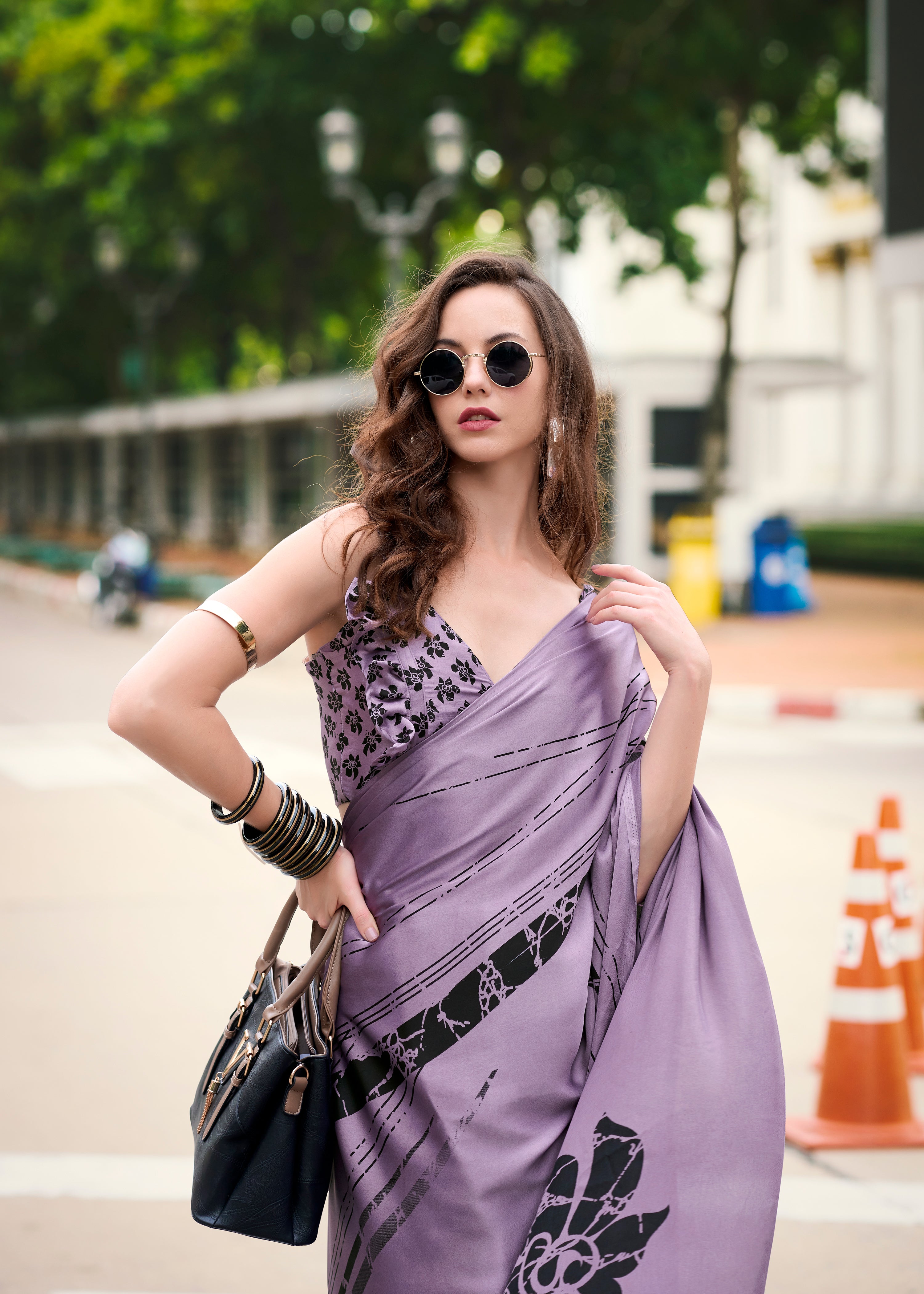 Majestic Lavender color Japan Sattin Saree