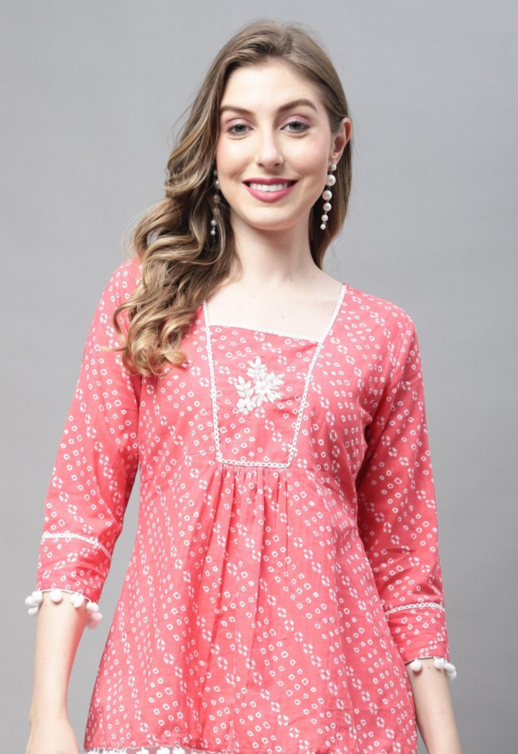 Baby Pink Short Top Kurti - Pure Cotton