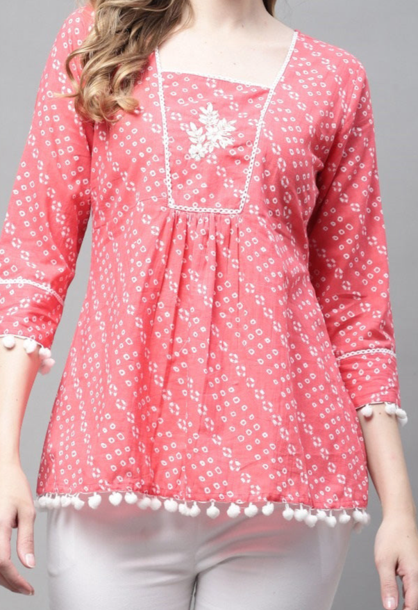 Baby Pink Short Top Kurti - Pure Cotton