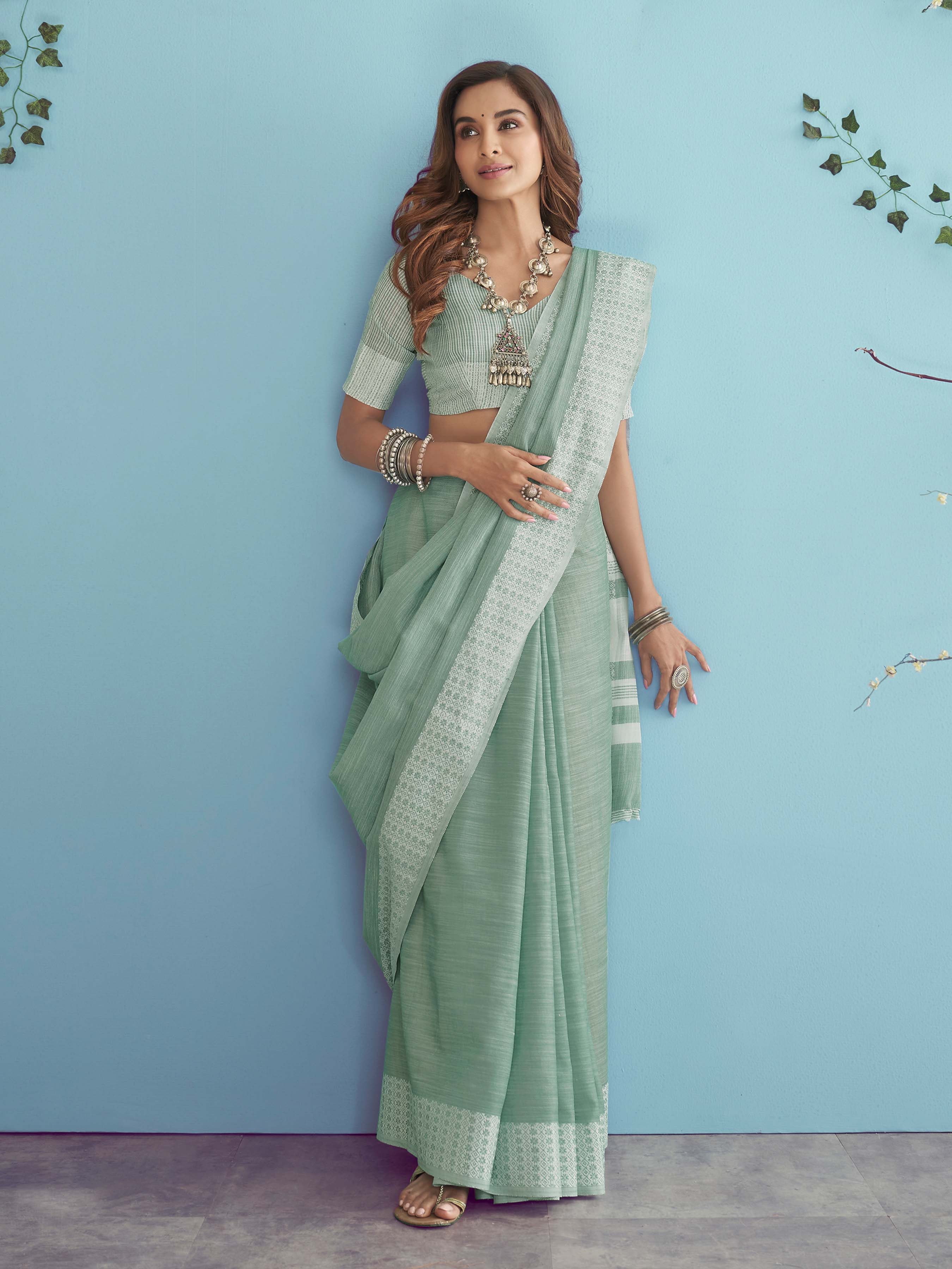 Willow Green Pure Cotton Saree