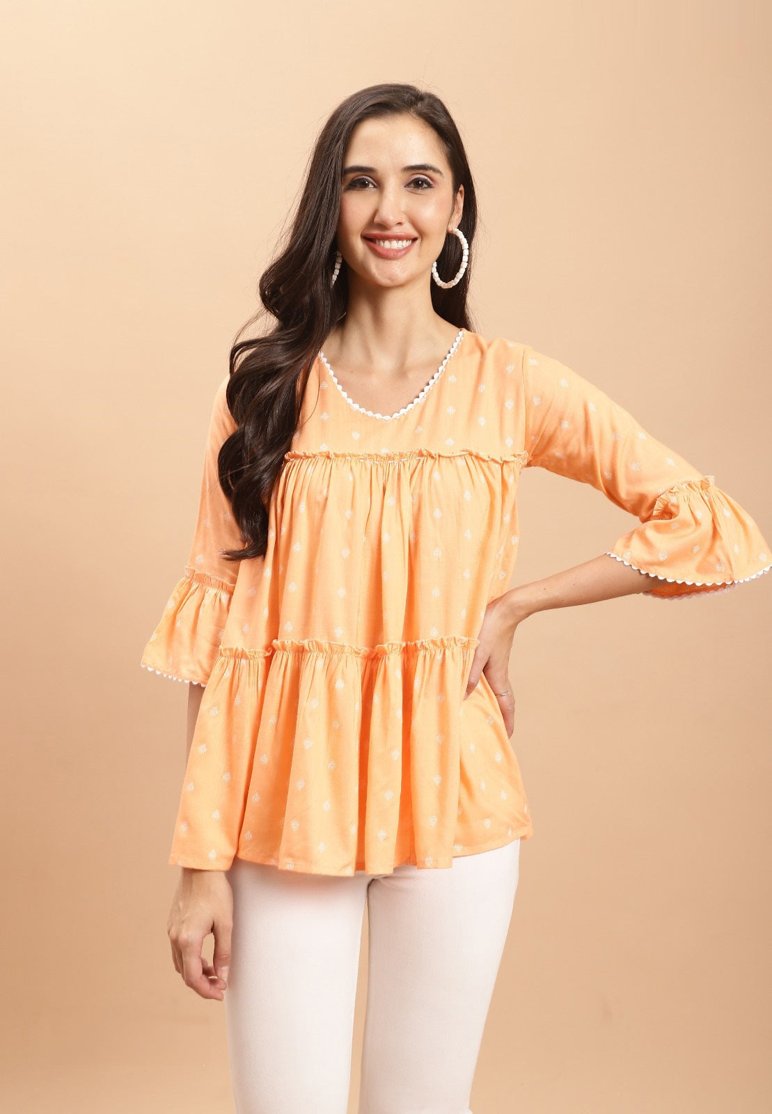 Orange Short Top Kurti - Pure Cotton