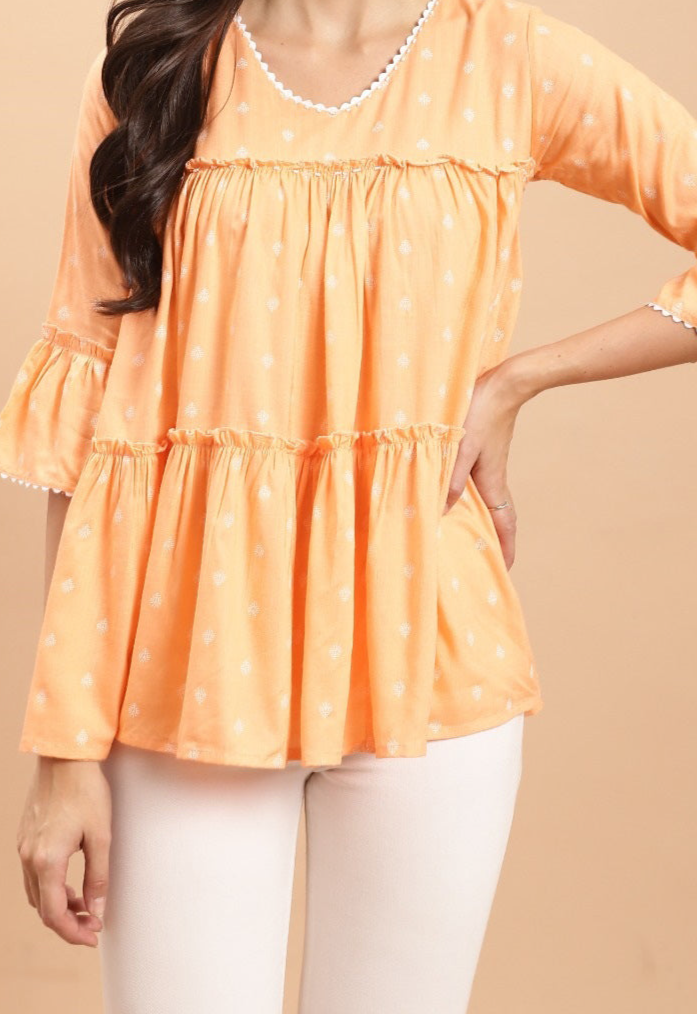 Orange Short Top Kurti - Pure Cotton