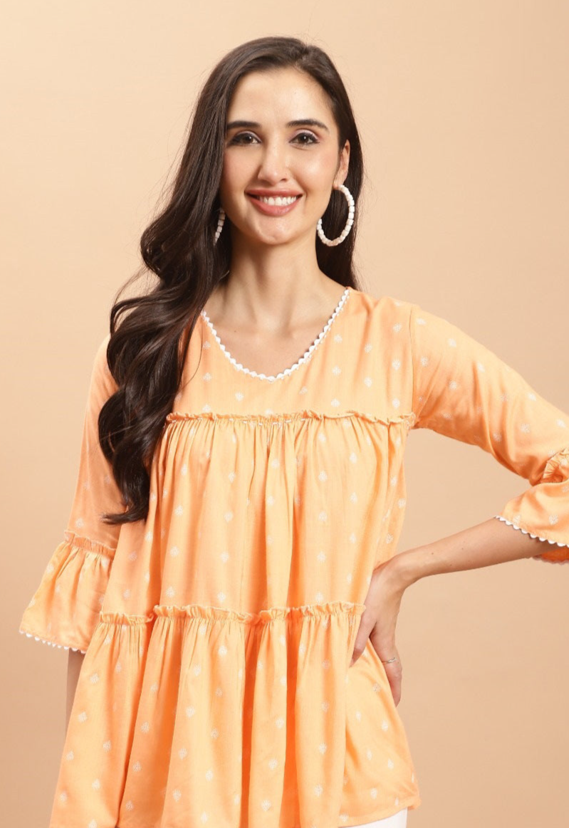 Orange Short Top Kurti - Pure Cotton