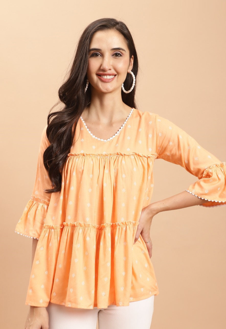 Orange Short Top Kurti - Pure Cotton