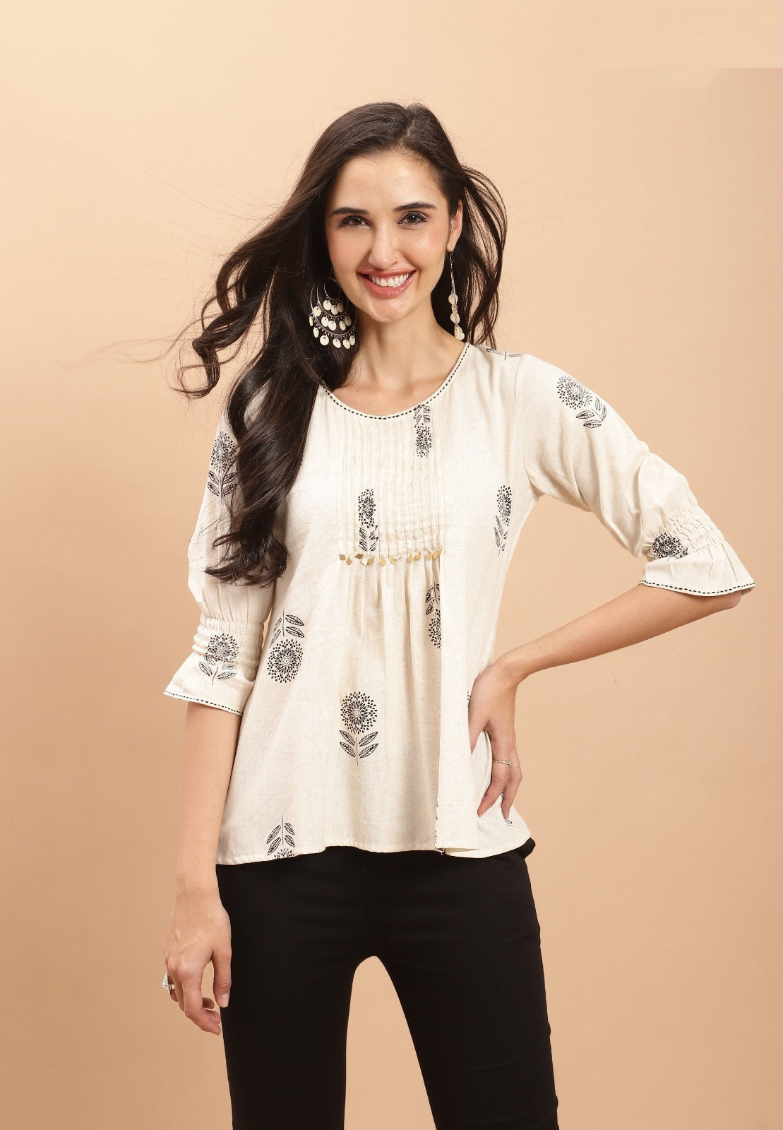 Cream Short Top Kurti- Pure Cotton