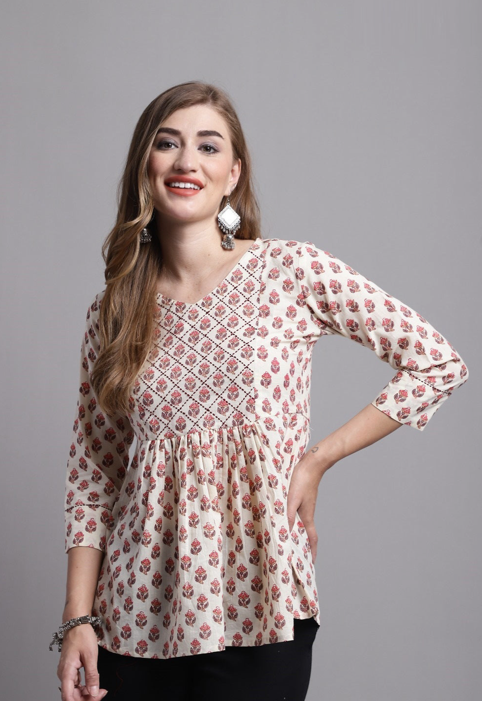 Off White Short Top Kurti - Pure Cotton