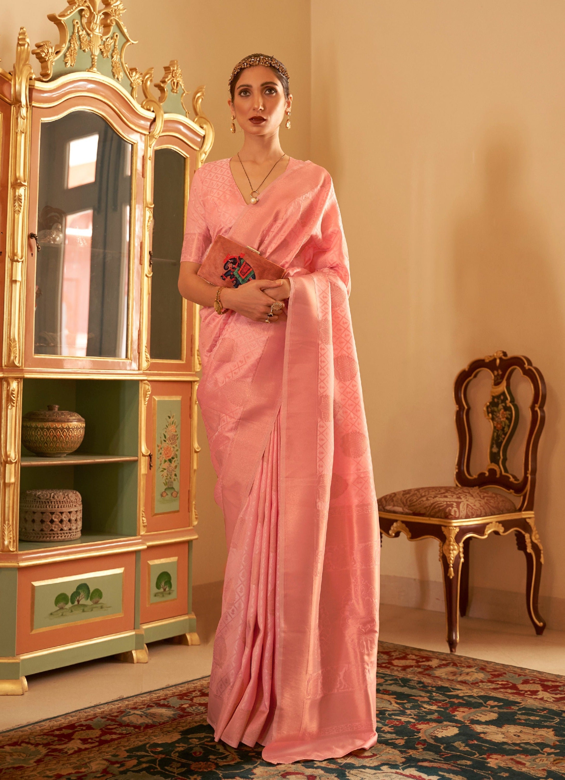 Pristine Pink Banarasi Copper Zari Silk Saree