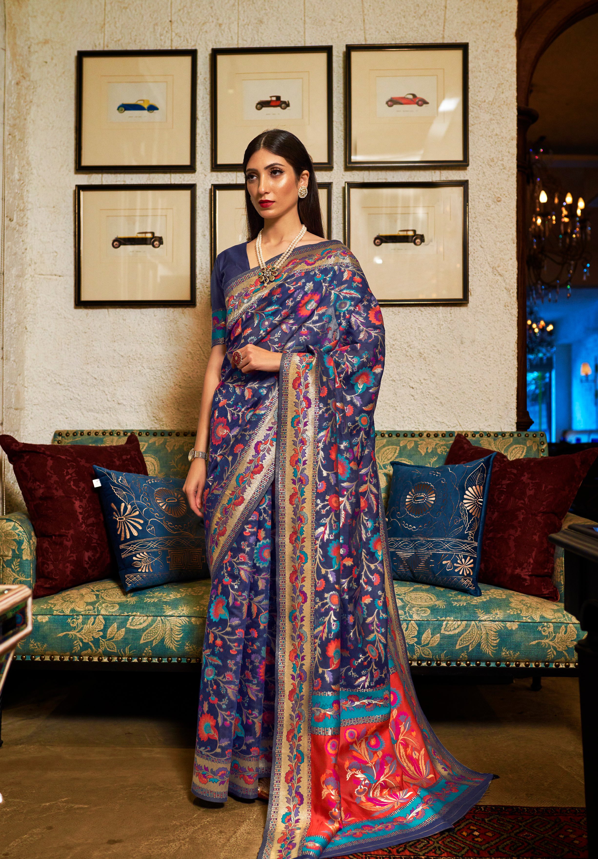 Blueberry Bliss Banarasi Silk Saree