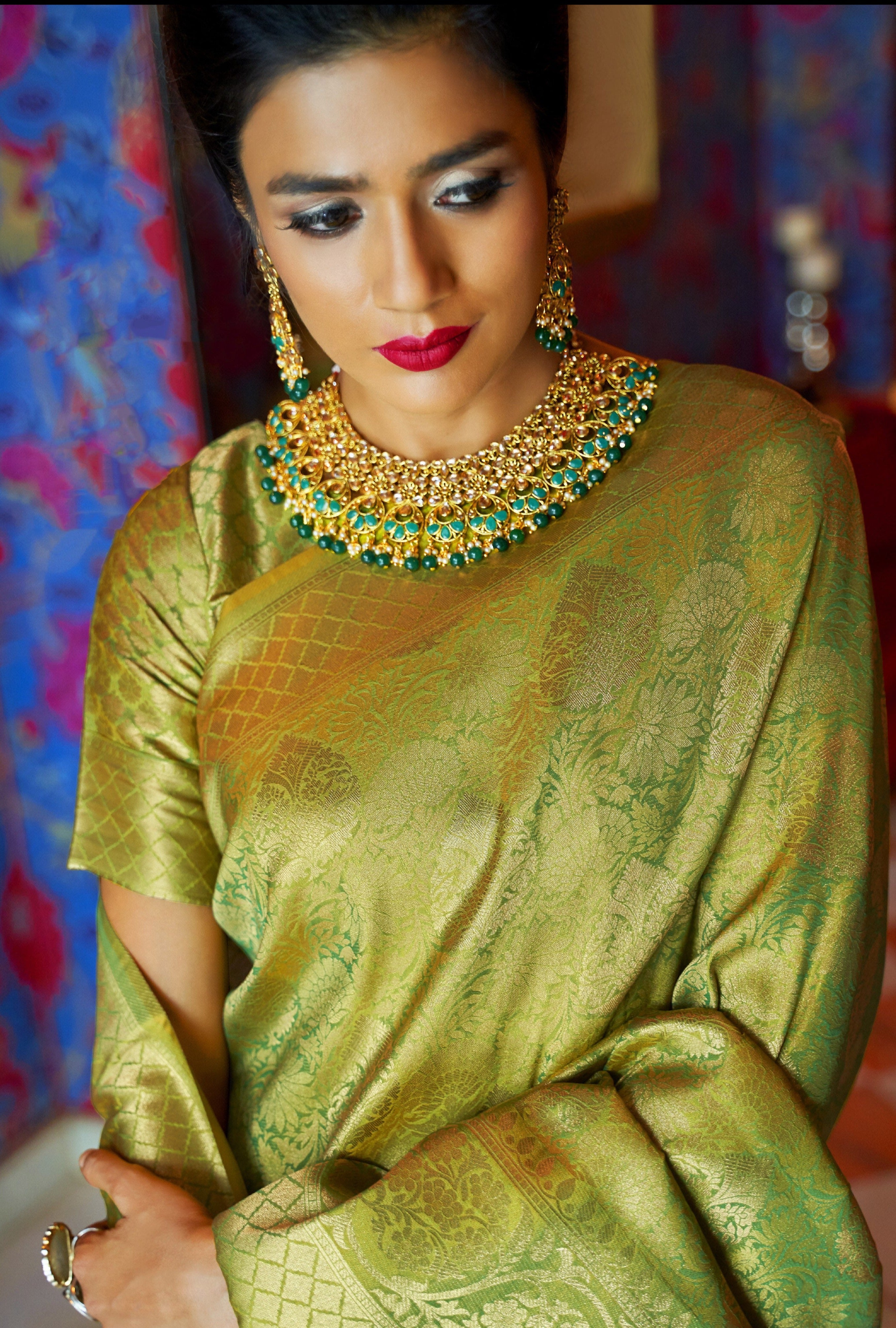 Luminous green Zari woven Kanjivaram saree