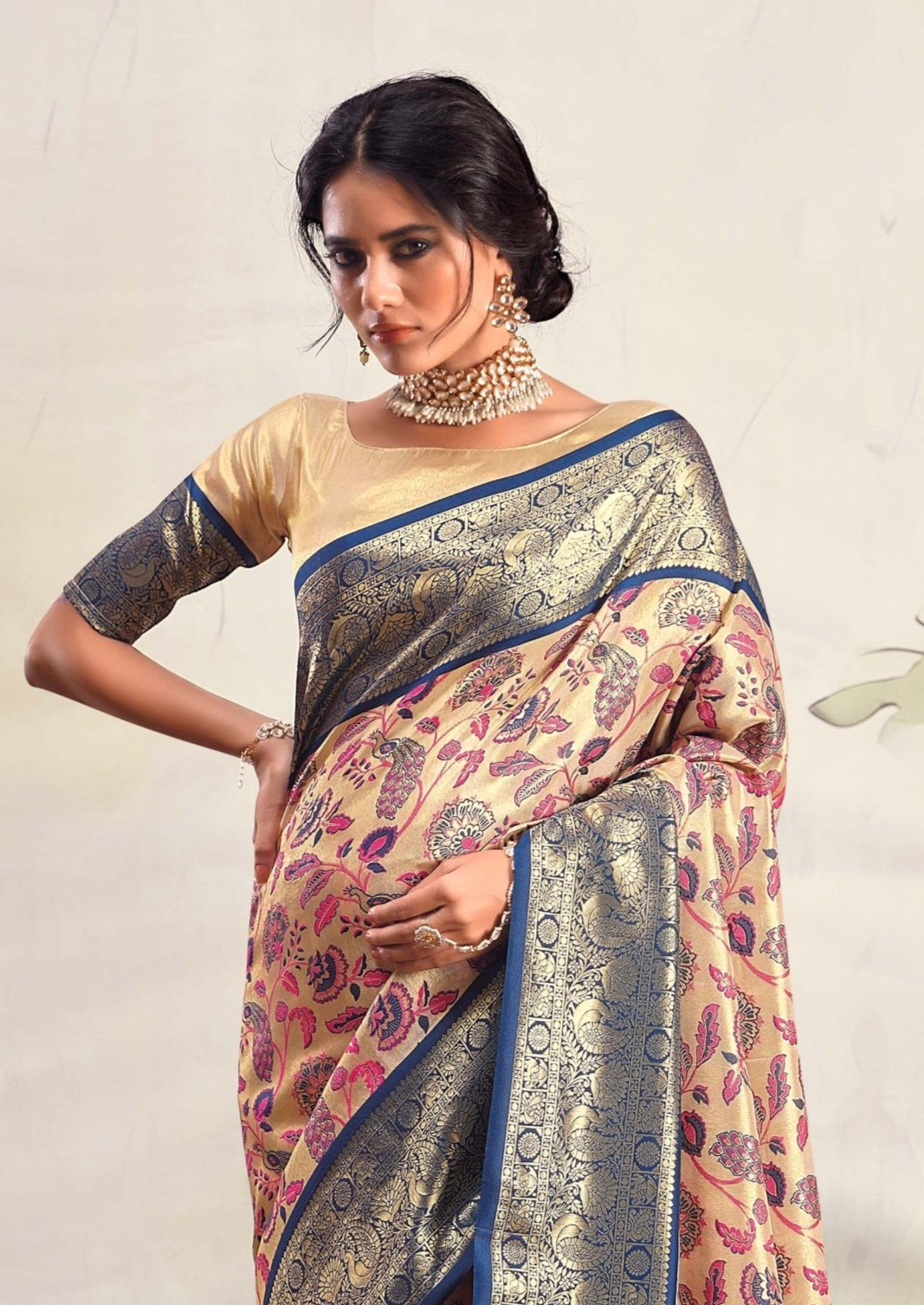 Exquisite Blue and Cream Woven Banarasi Silk Saree