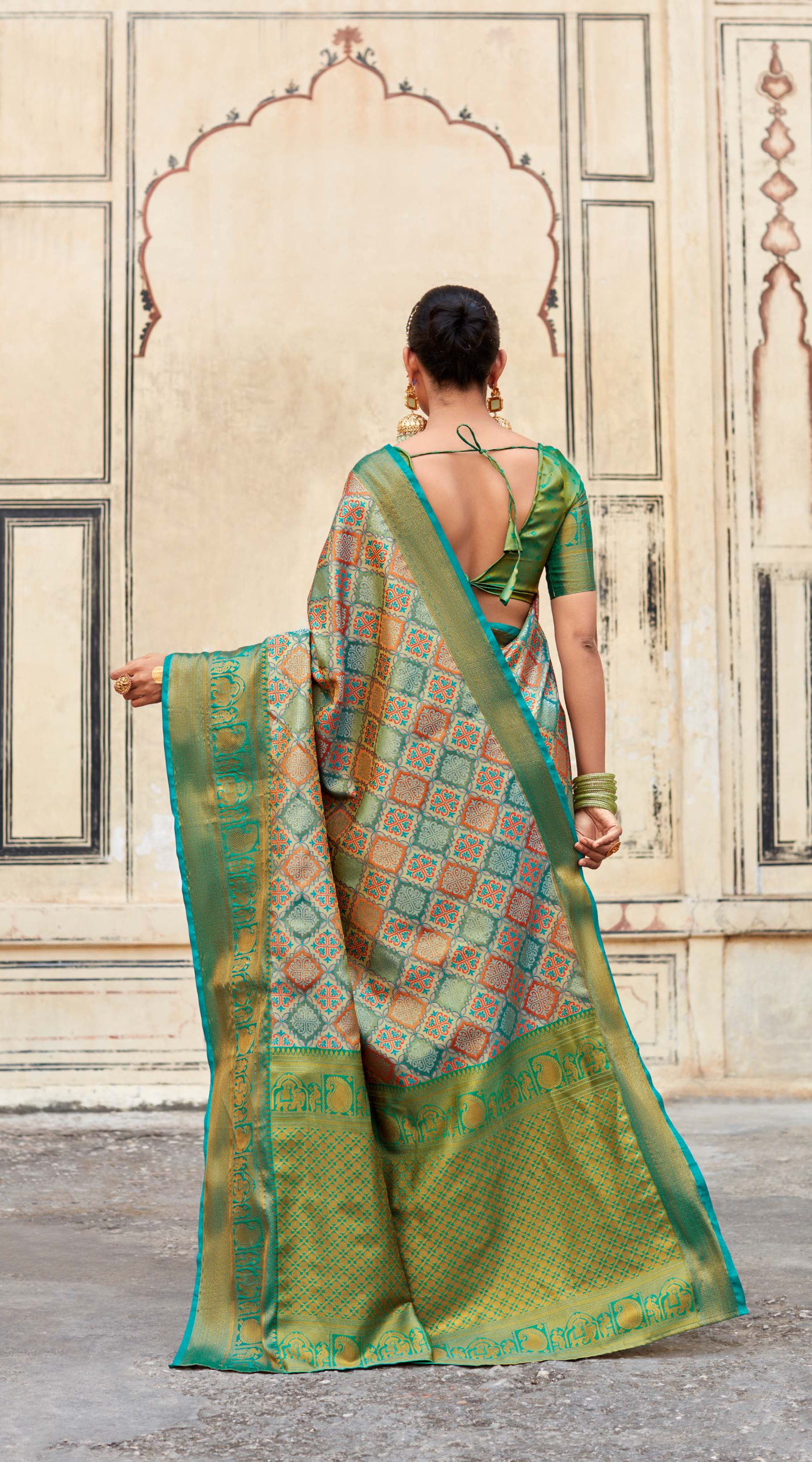 Sapphire Grove Green and Blue Woven Banarasi Silk Saree