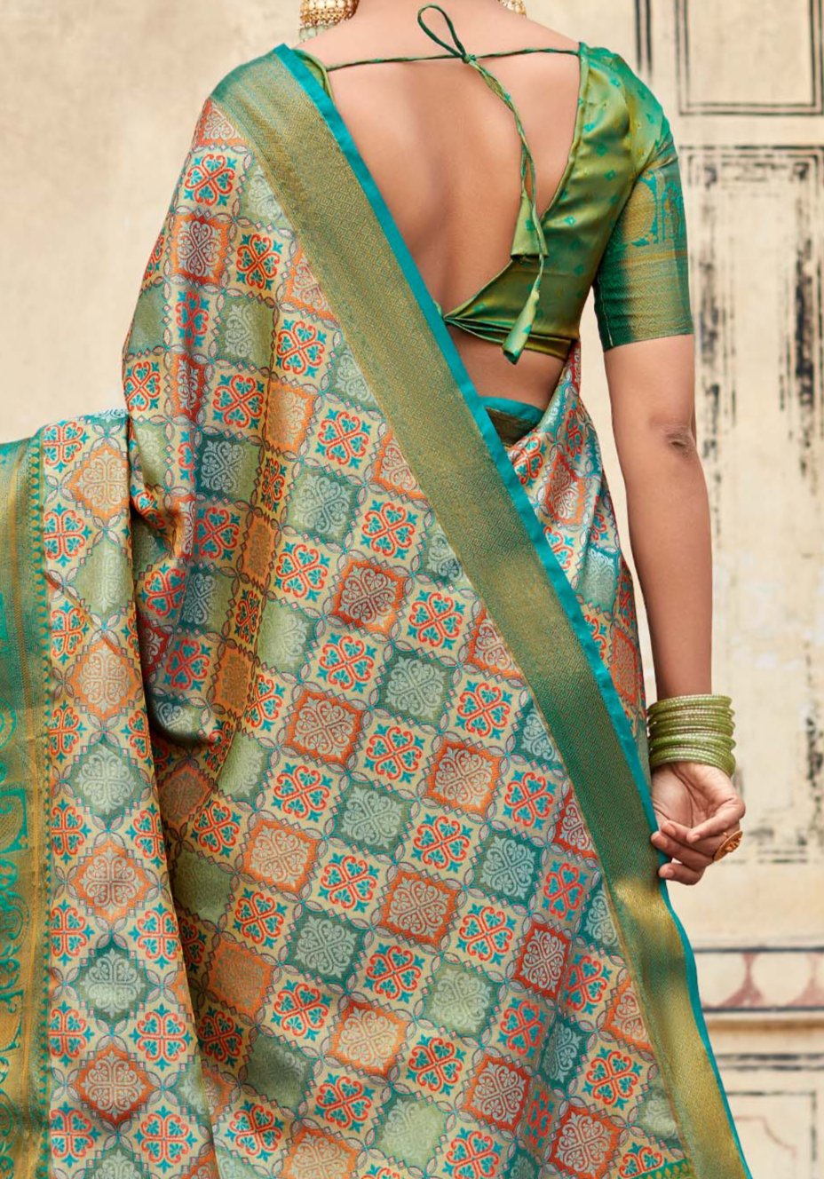 Sapphire Grove Green and Blue Woven Banarasi Silk Saree