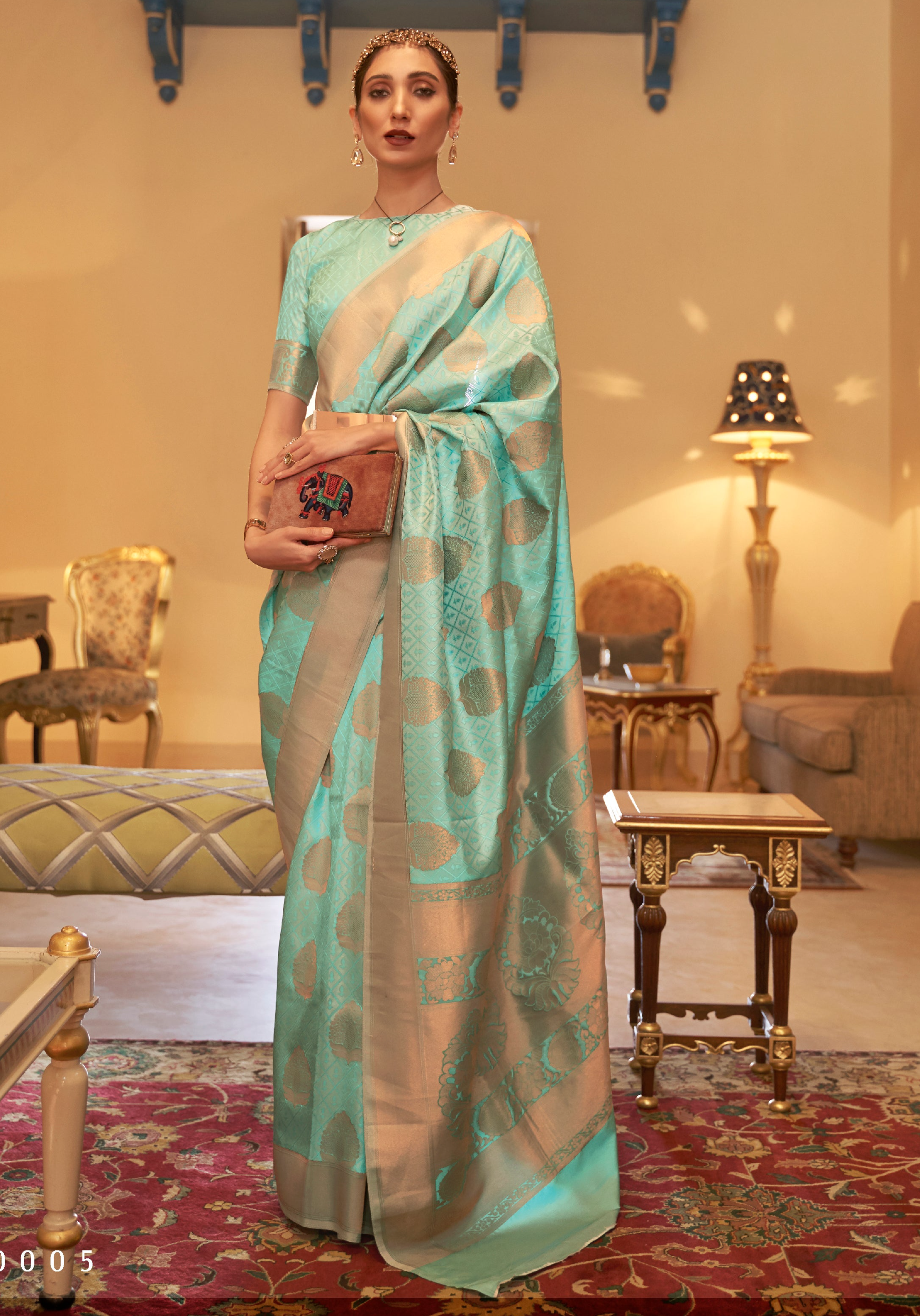 Exquisite Light Green Banarasi Copper Zari Silk Saree