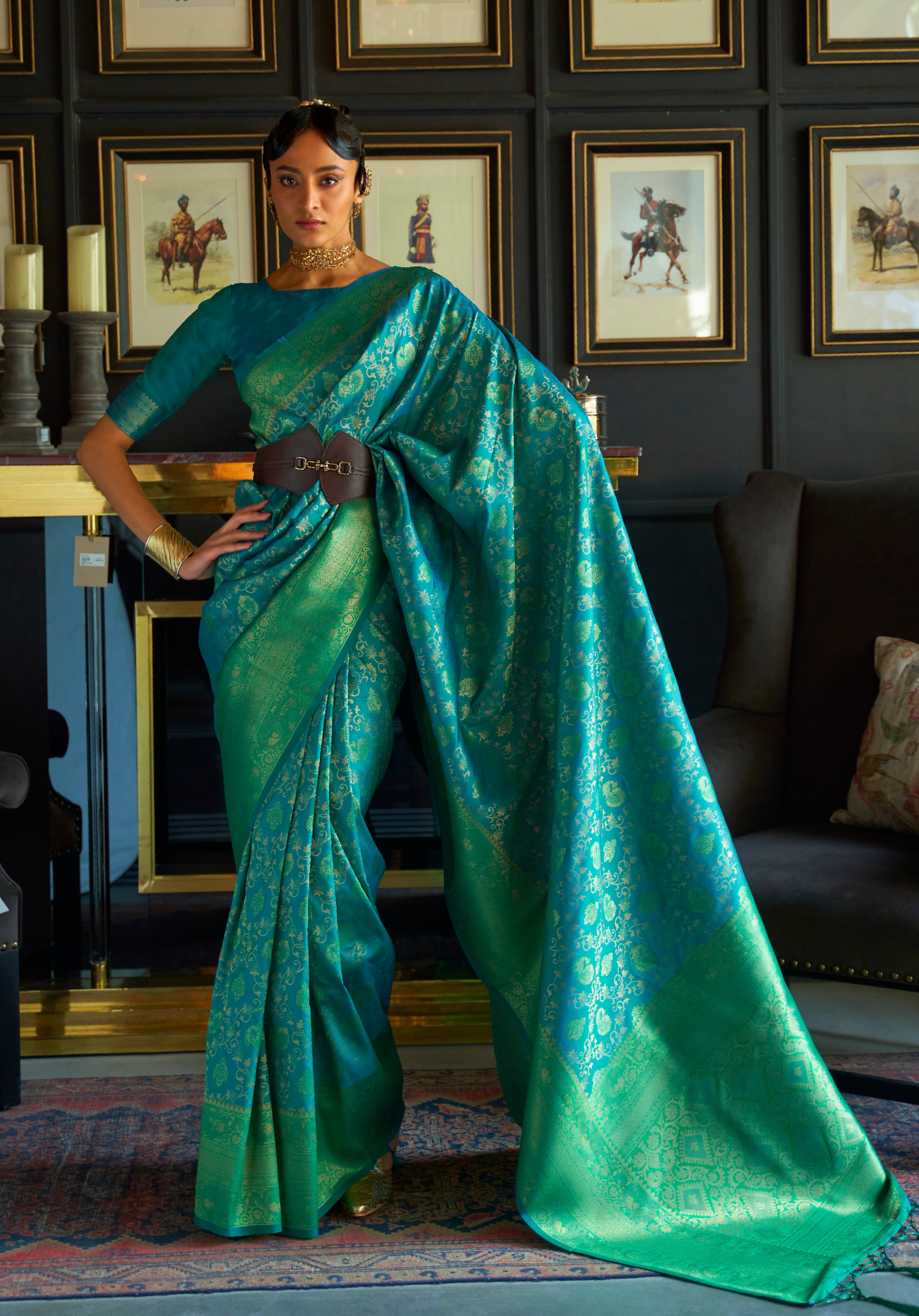 Regal Dark Green Woven Banarasi Soft Silk Saree