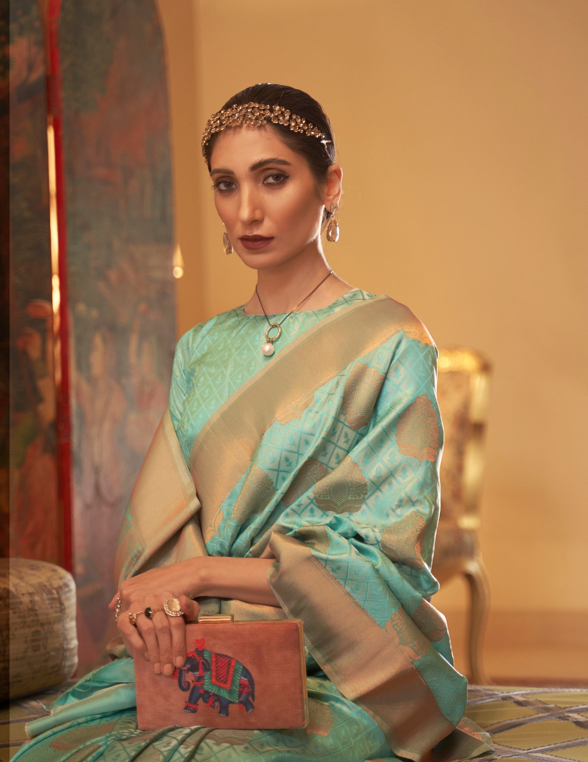 Exquisite Light Green Banarasi Copper Zari Silk Saree