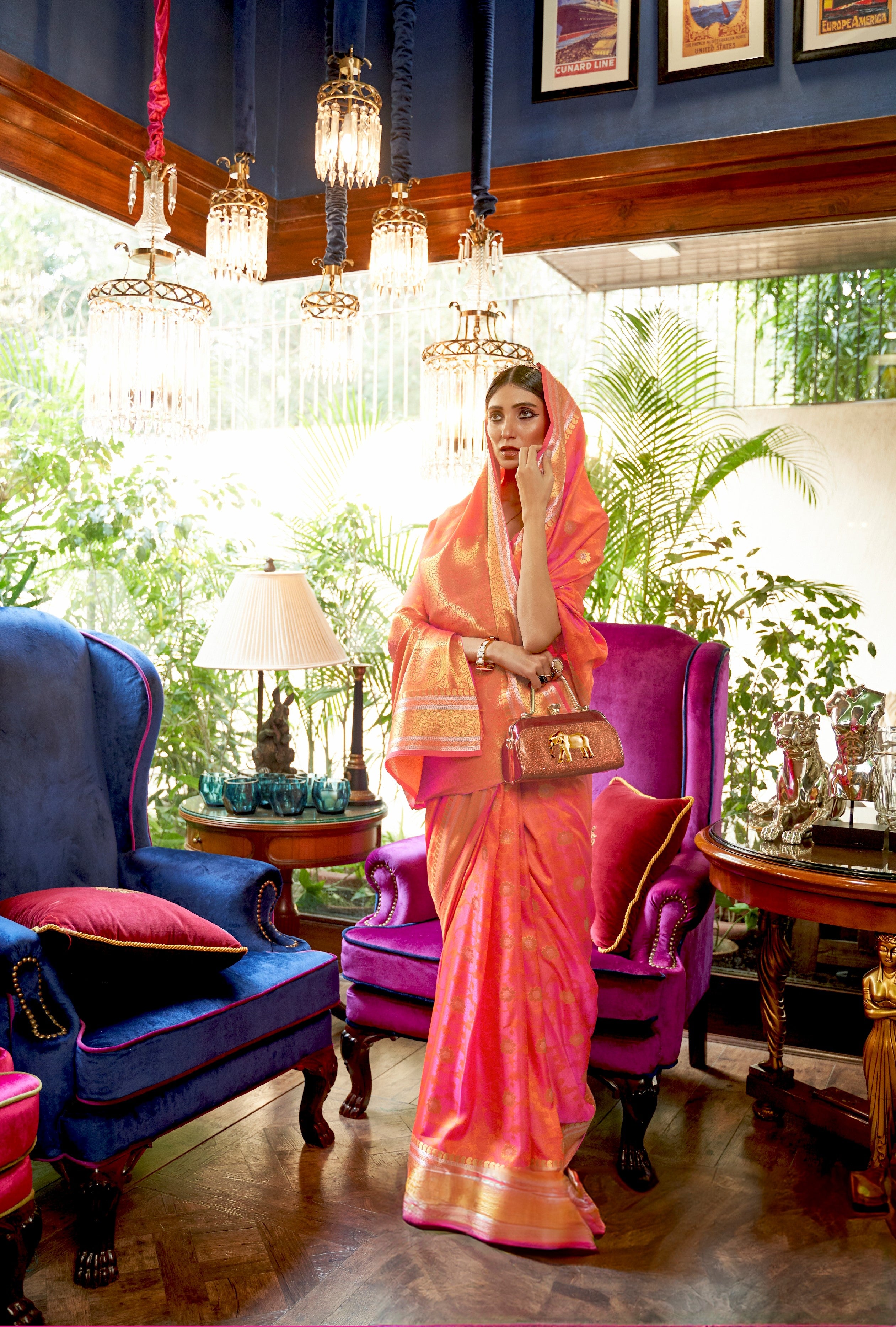 Blush Pink Woven Kanjivaram Silk Saree