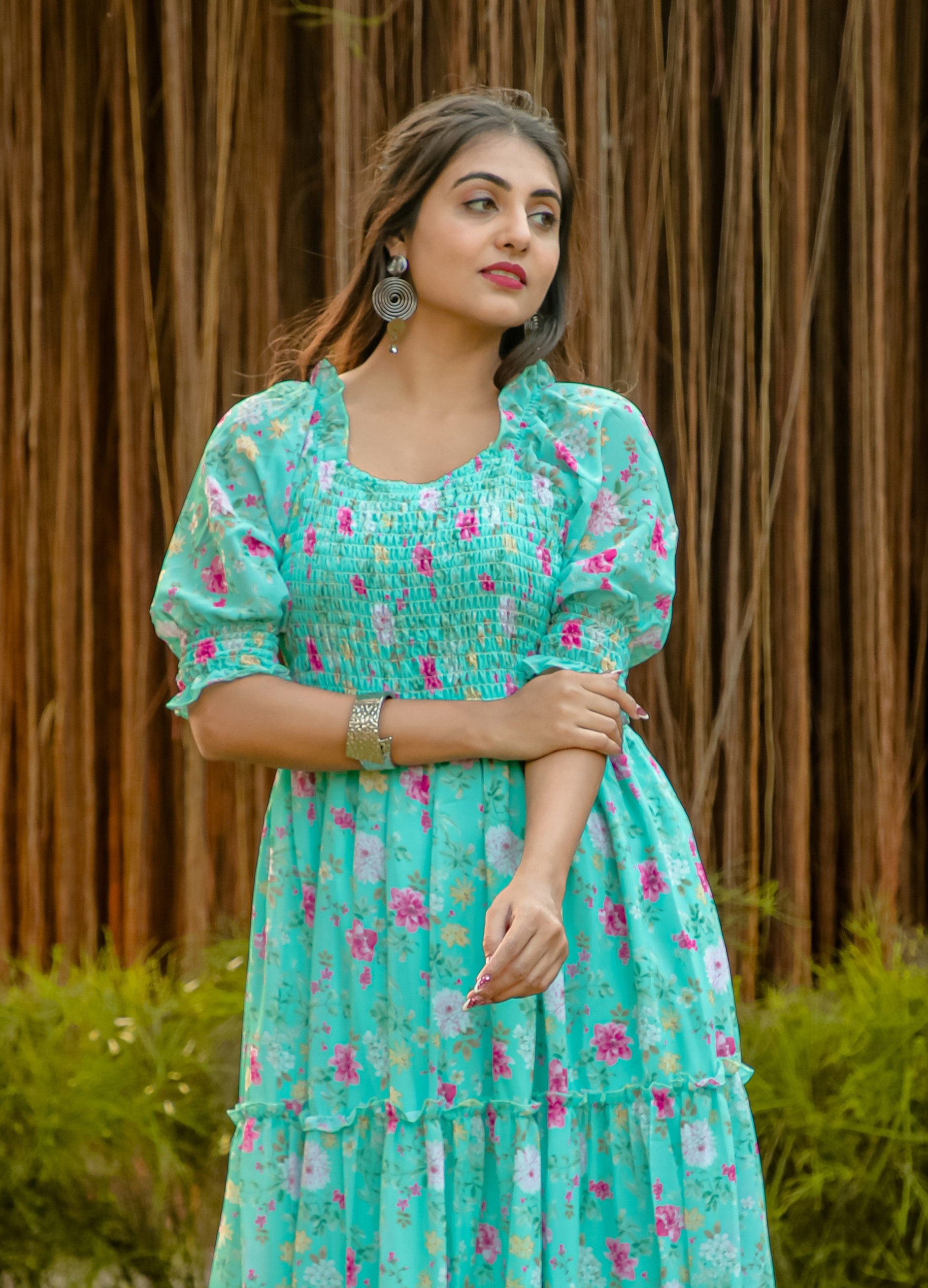 Aqua Green Anarkali Kurti - Georgette