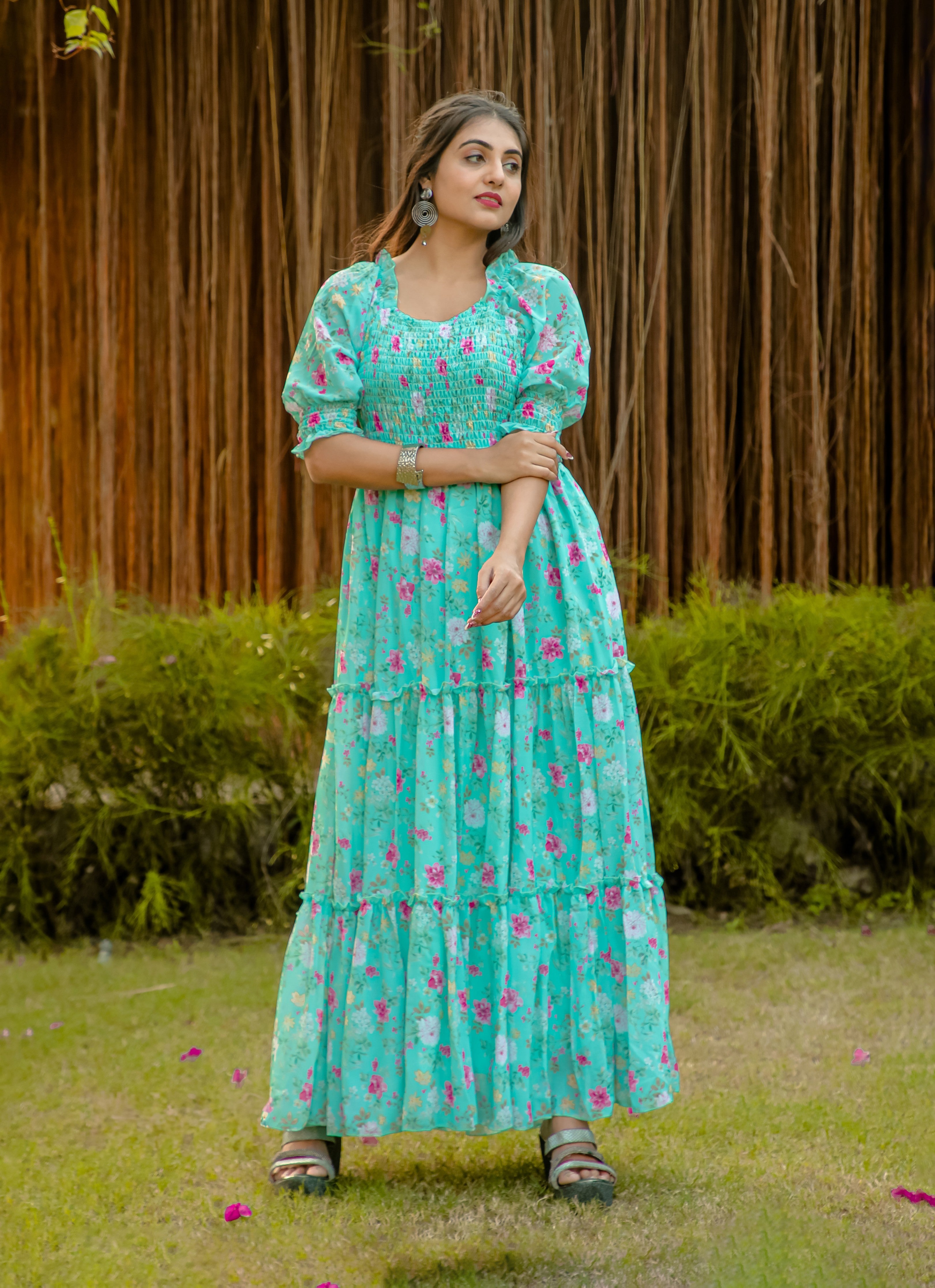 Aqua Green Anarkali Kurti - Georgette