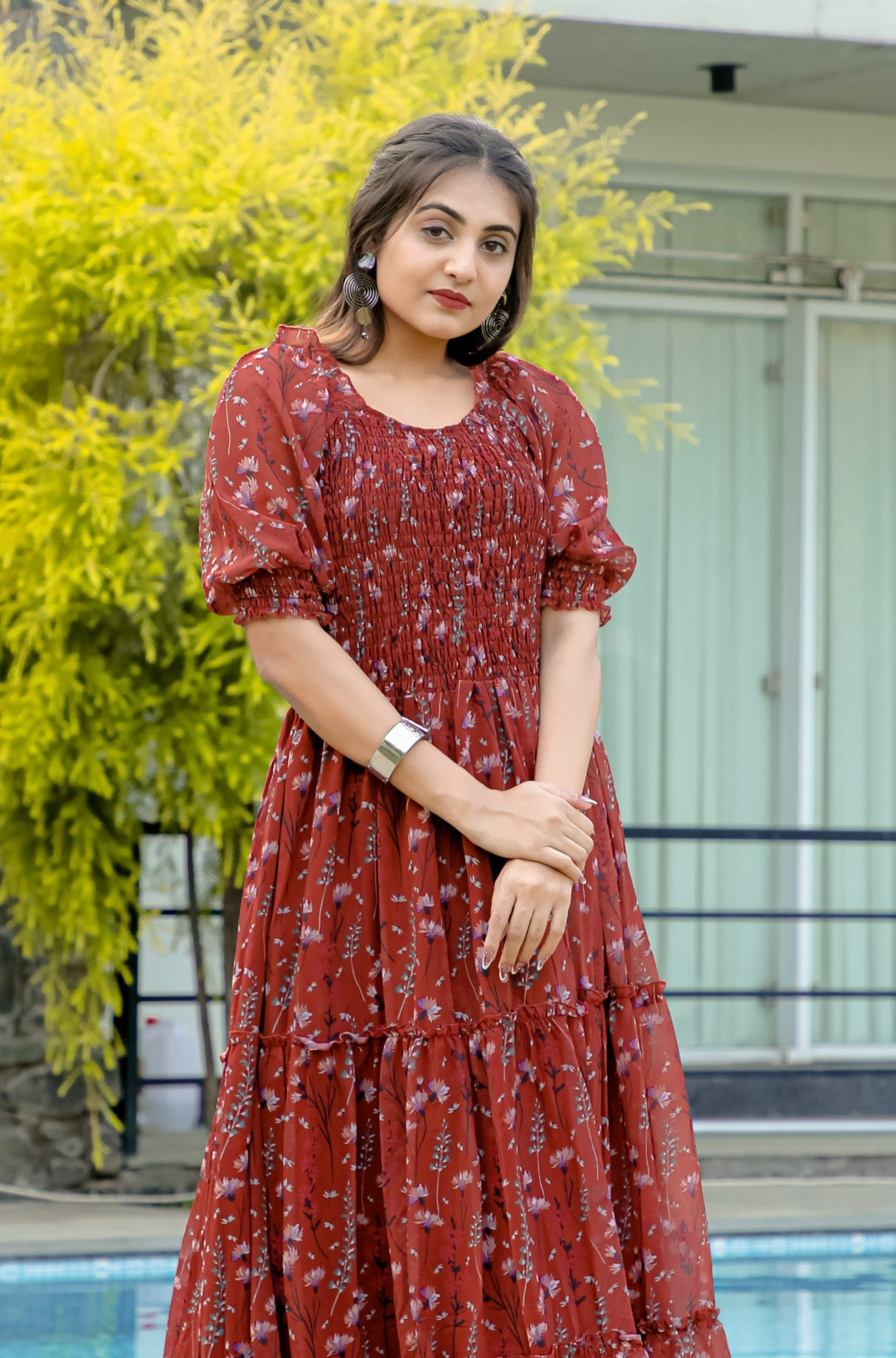 Maroon Anarkali Kurti - Georgette