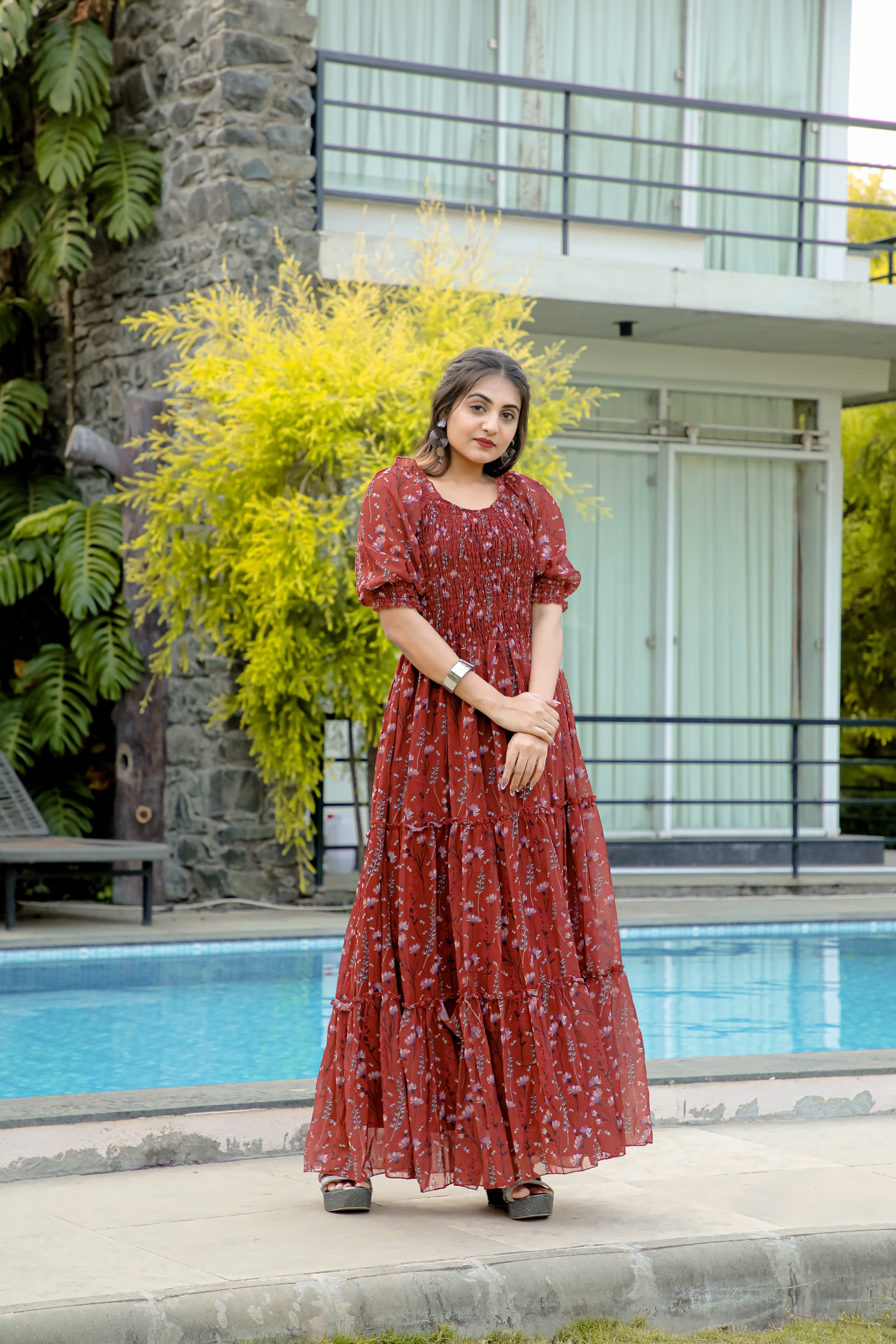 Maroon Anarkali Kurti - Georgette