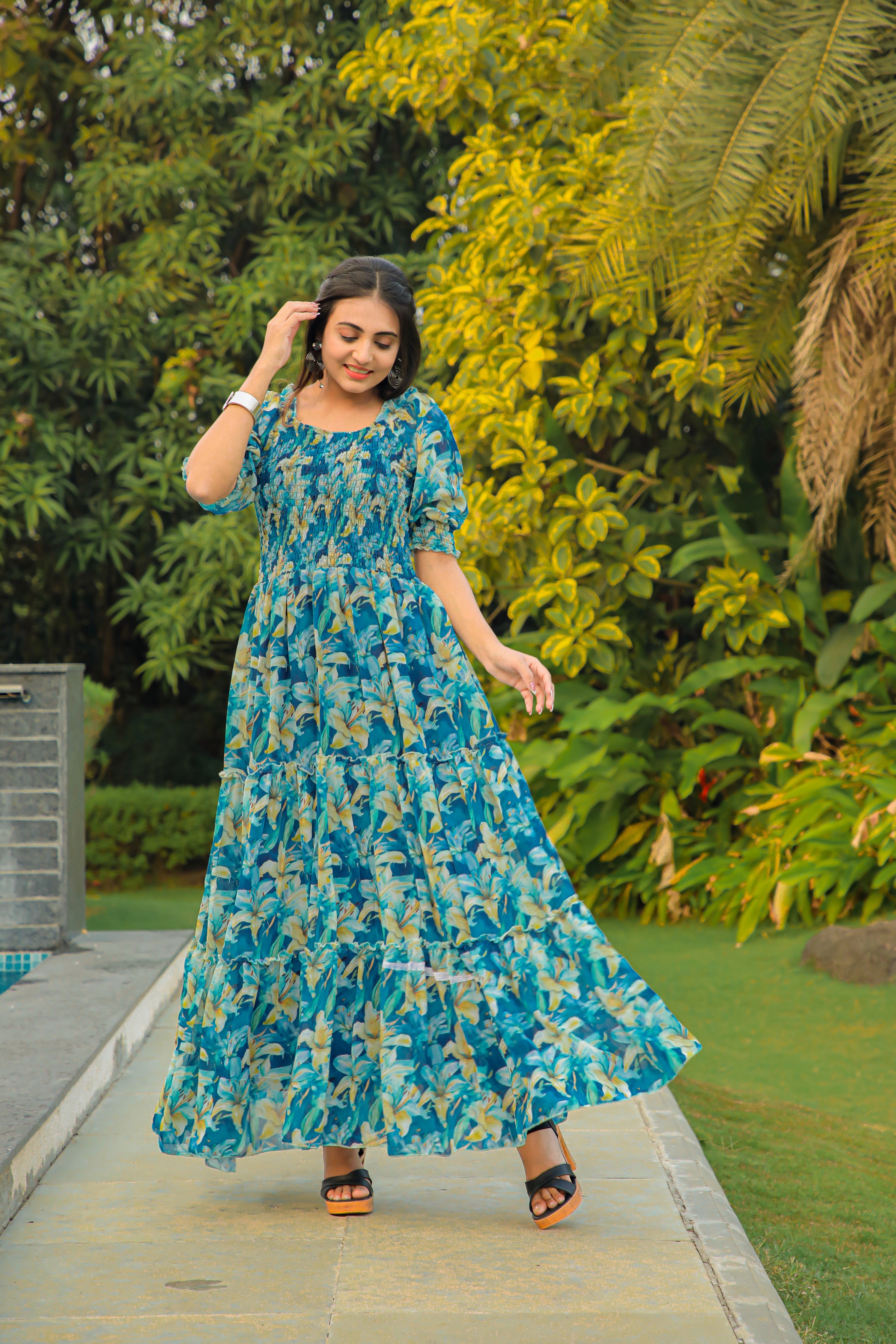 Blue Anarkali Kurti - Georgette