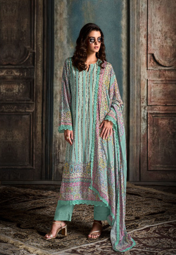 Tale Green Color Pure Muslin With Digital Print Salwar Kameez