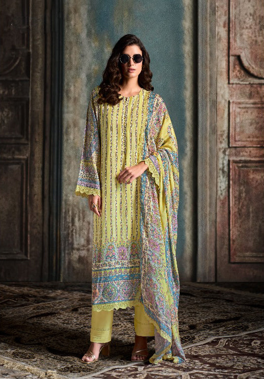 Yellow Color Pure Muslin With Digital Print Salwar Kameez