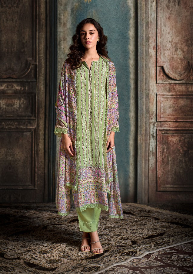 Green Color Pure Muslin With Digital Print Salwar Kameez