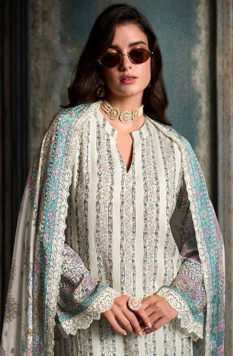 White Color Pure Muslin With Digital Print Salwar Kameez