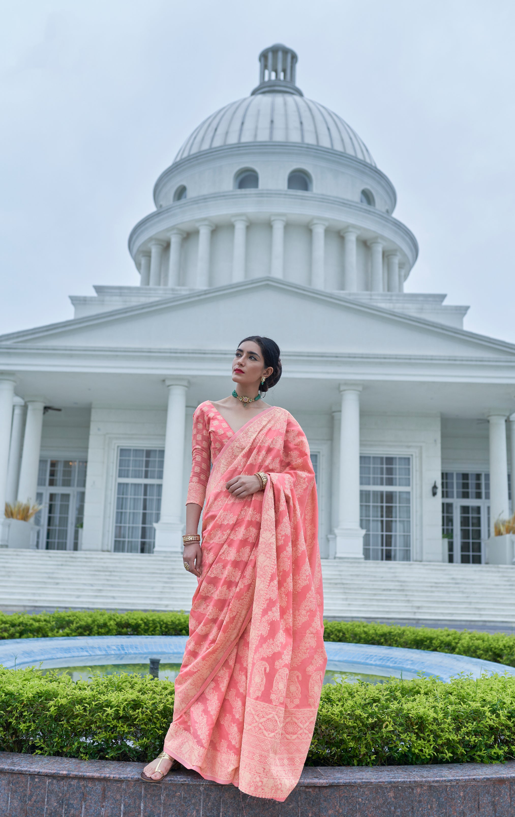 Pink Blossom Lucknowi Chikankari Cotton Saree