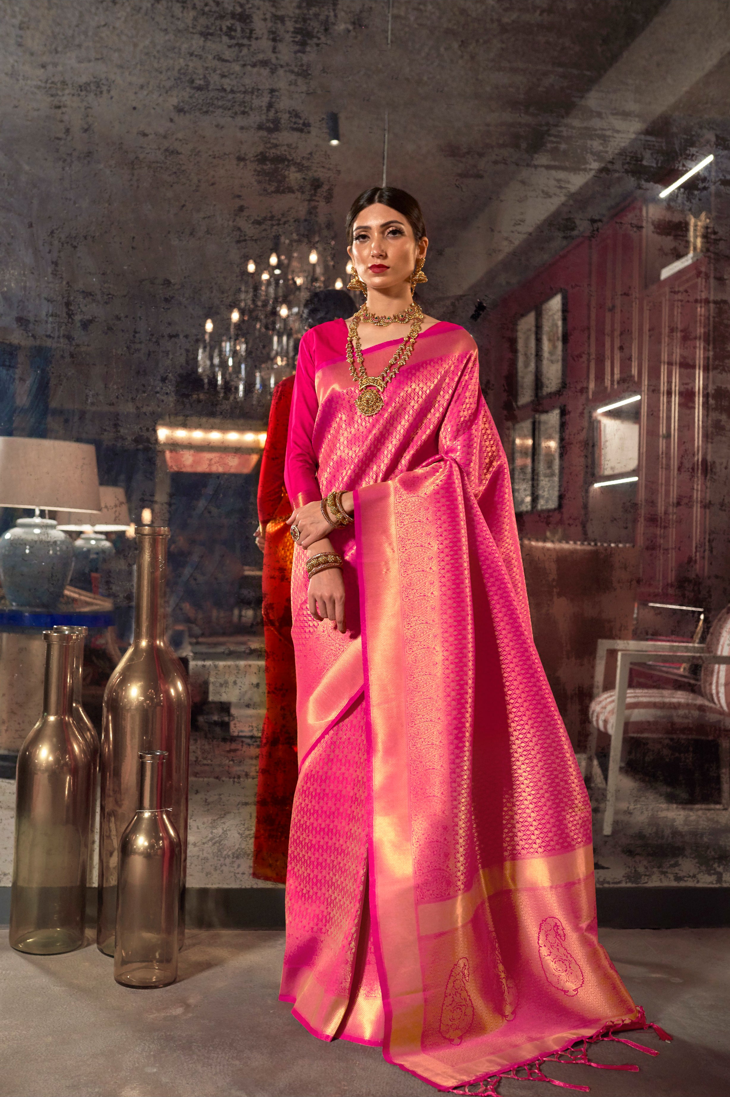 Pink Petal Kanjivaram Silk Saree: Elegance in Rose Pink