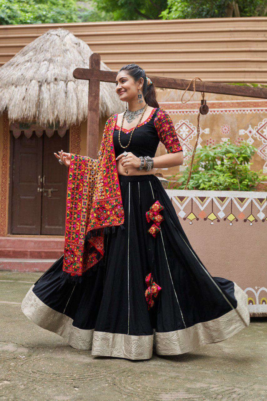 Navratri special Black coloured rayon Lehenga