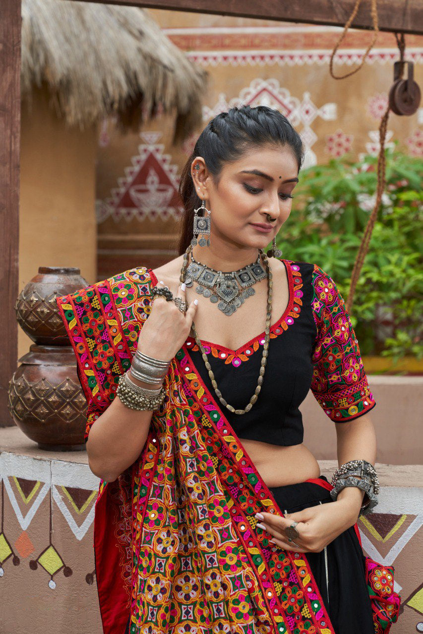 Navratri special Black coloured rayon Lehenga