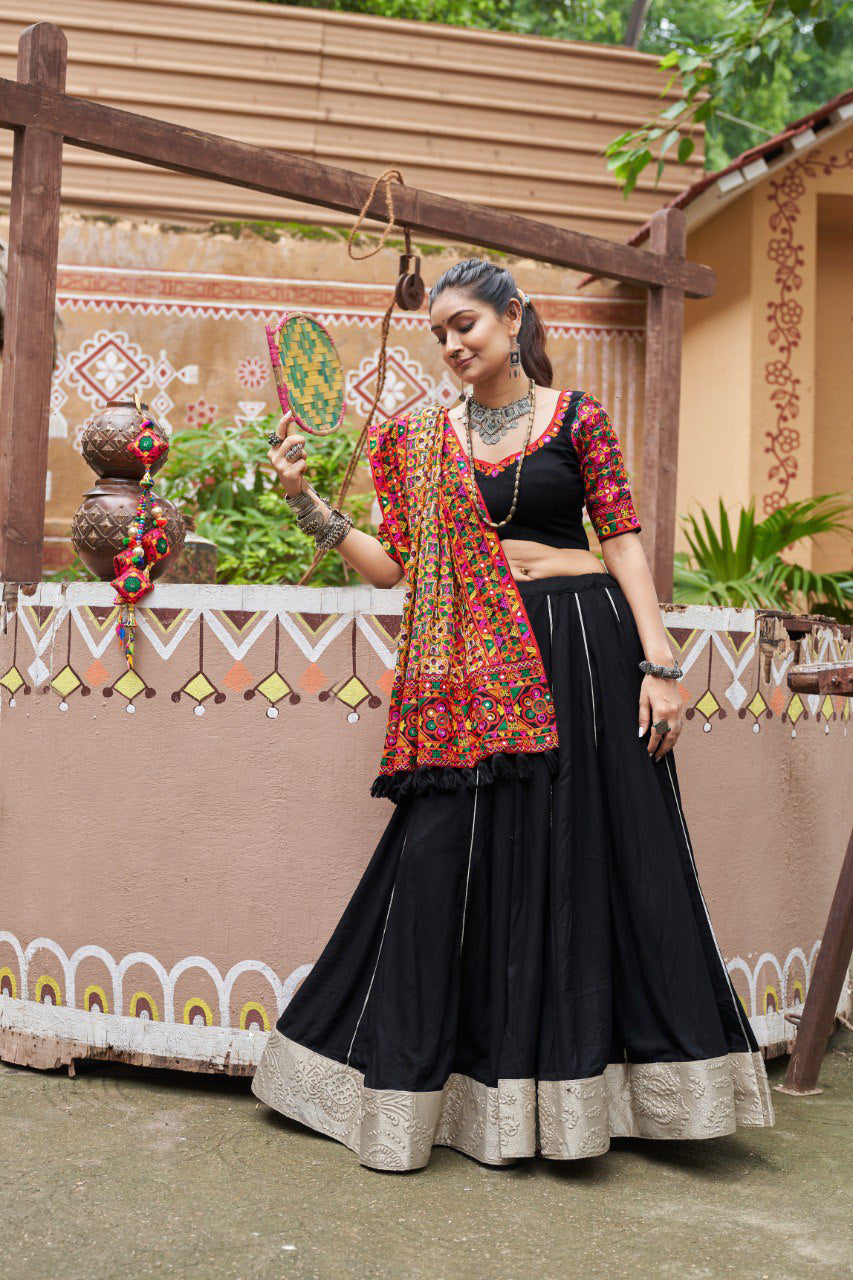 Navratri special Black coloured rayon Lehenga