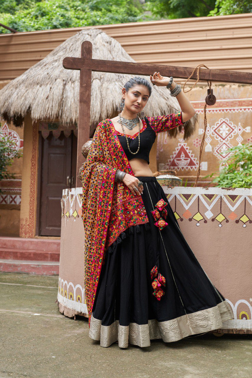 Navratri special Black coloured rayon Lehenga