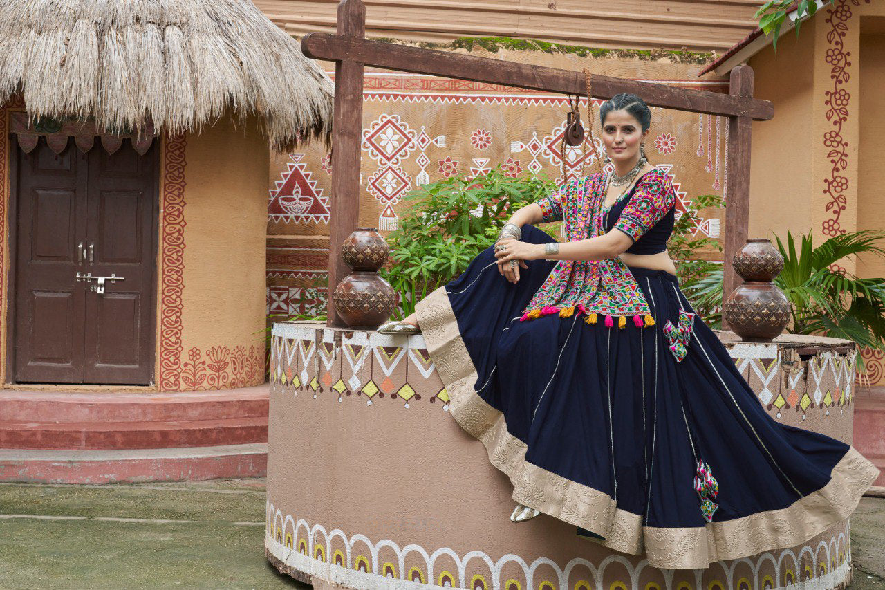 Navratri special Blue coloured rayon Lehenga