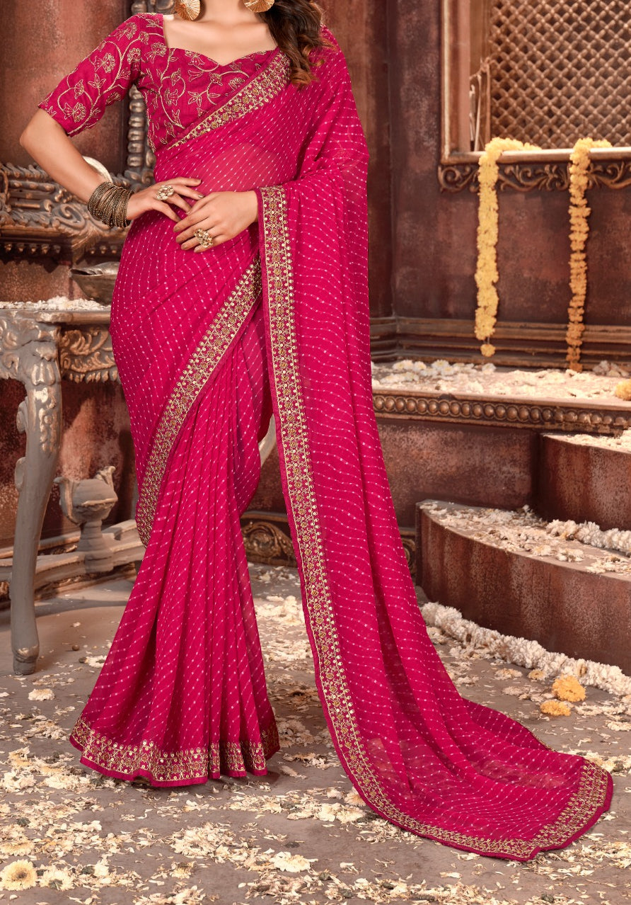 Bright Pink Bandhni Print Saree