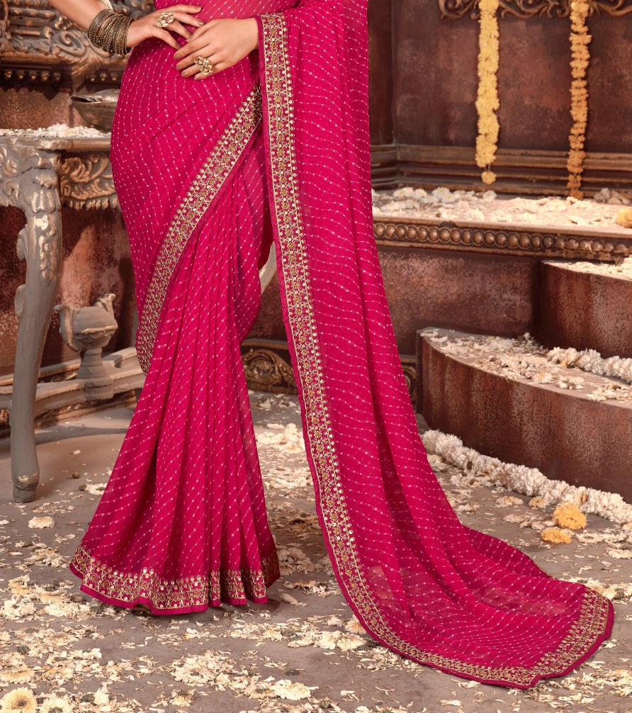 Bright Pink Bandhni Print Saree