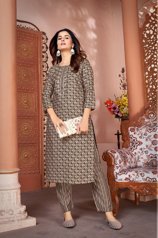 Golden Brown Kurti with Pant Set