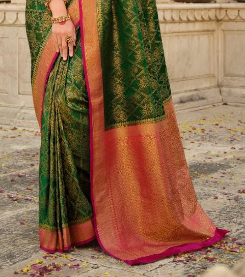 Dark Green Coloured Banarasi Katan Silk Saree